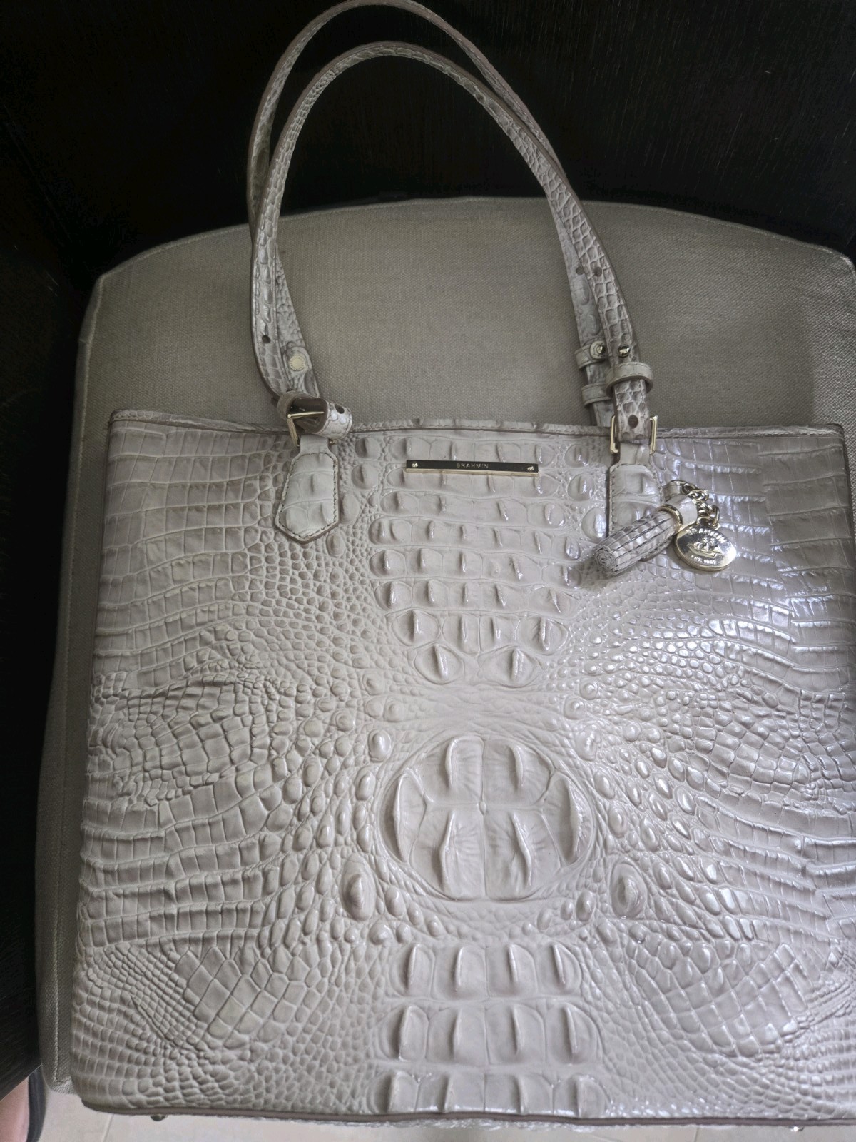 Brahmin Medium Asher Tote Gravel Melbourne Beige Croc Embossed Leather