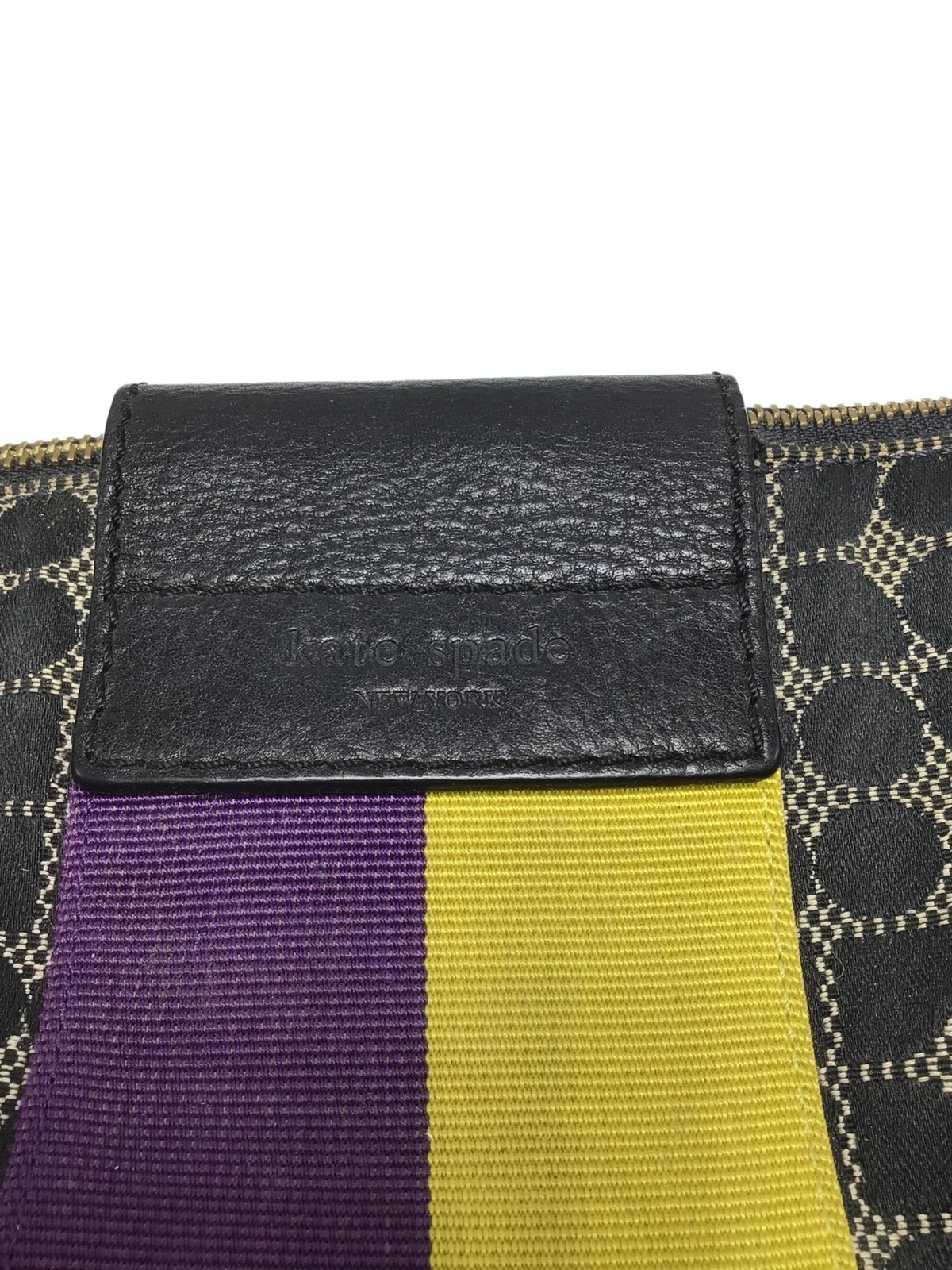 Kate Spade New York Black Canvas Shoulder Bag*Purple/Yellow Stripe*Gold Hardware