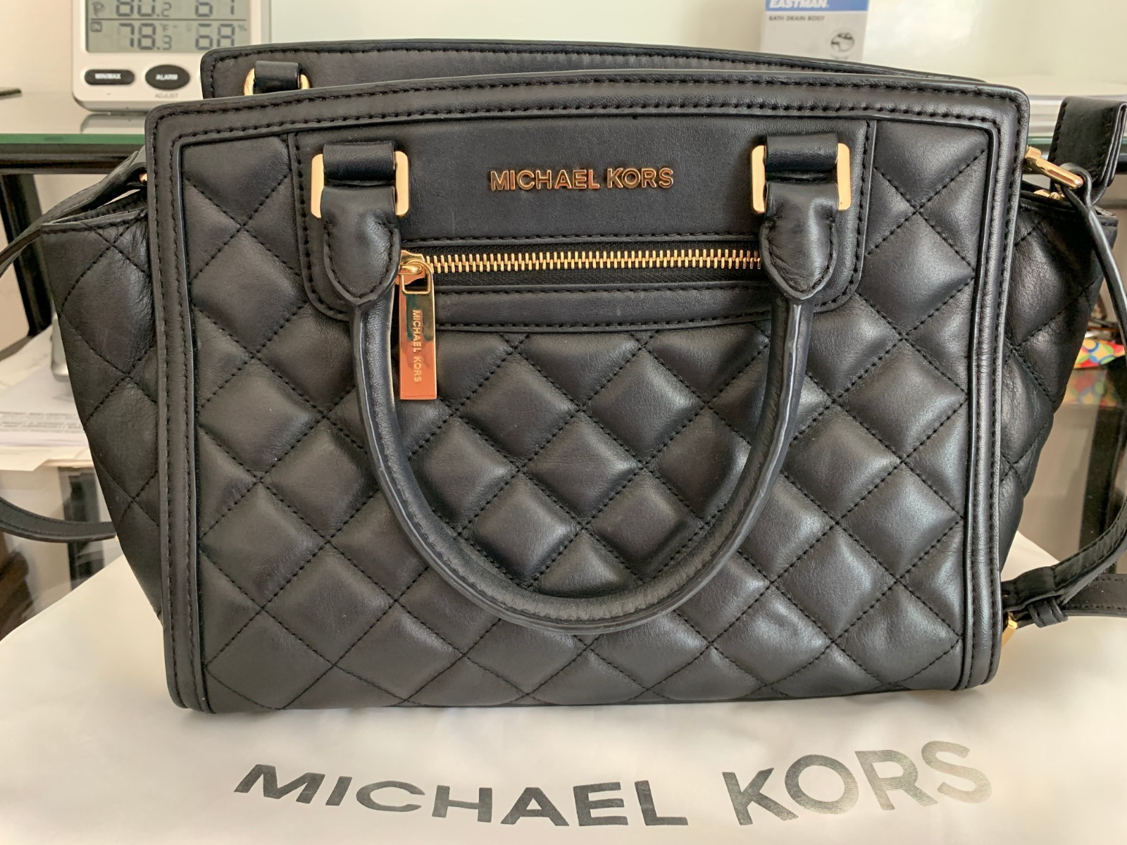 Michael Kors Selma Black Quilted Leather Satchel Handbag Crossbody w/Bag