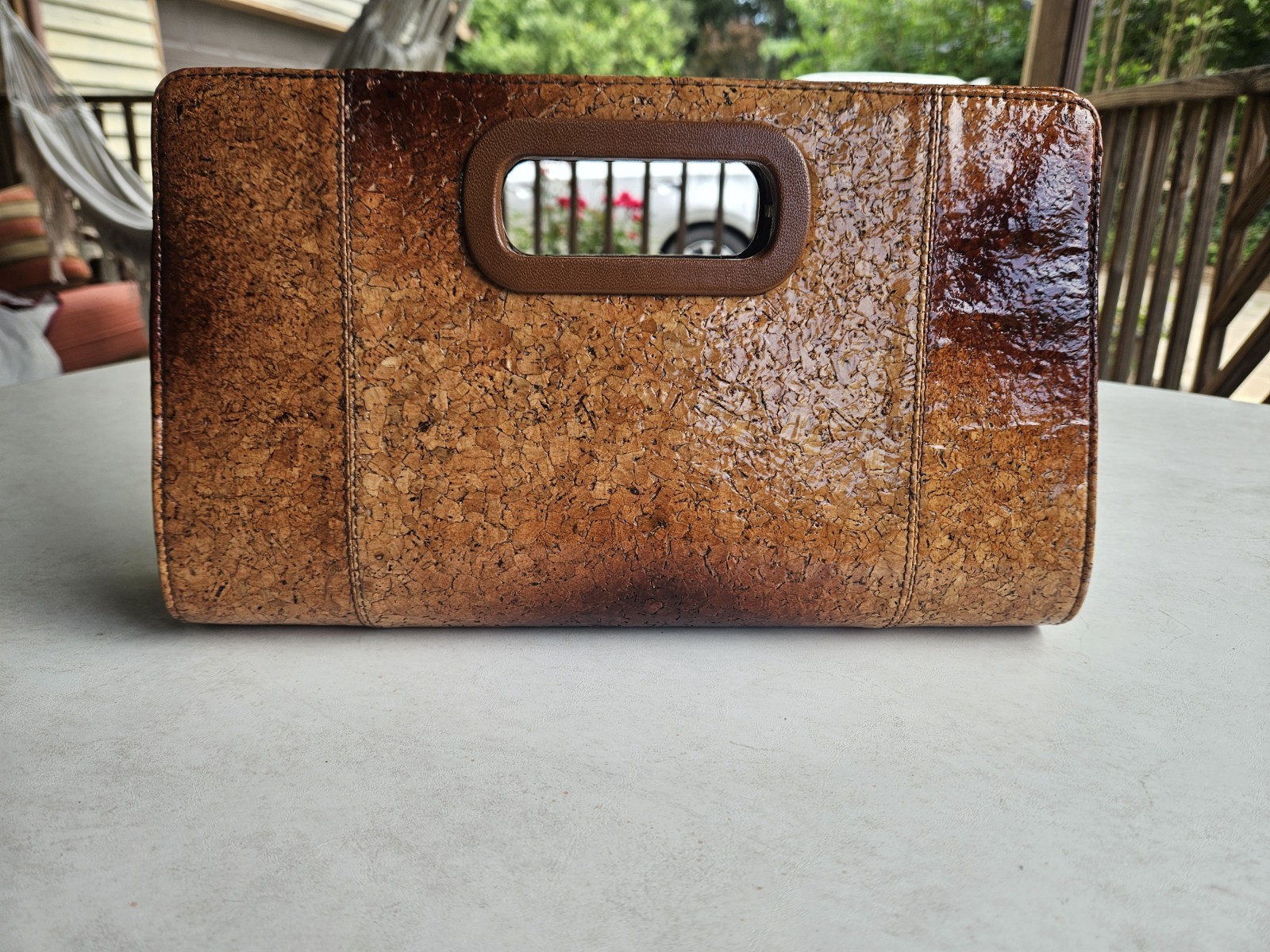 Vintage J Renee Luxe Cork Clutch Purse Brown 13 x 8x 1.5 inches See Photos
