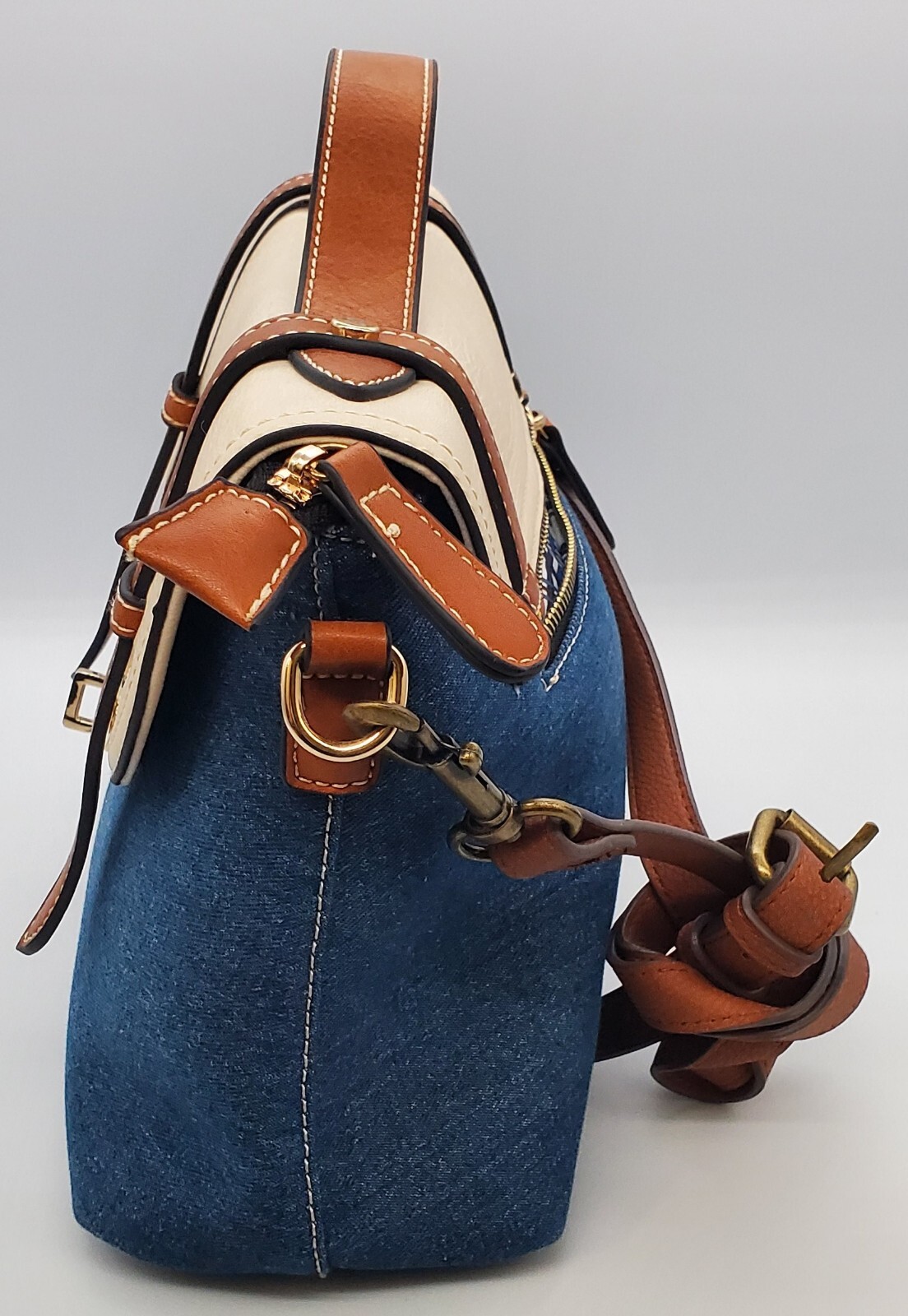 Coco + Carmen Women’s Handbag Blue And White With Brown Straps Crossbody Bag