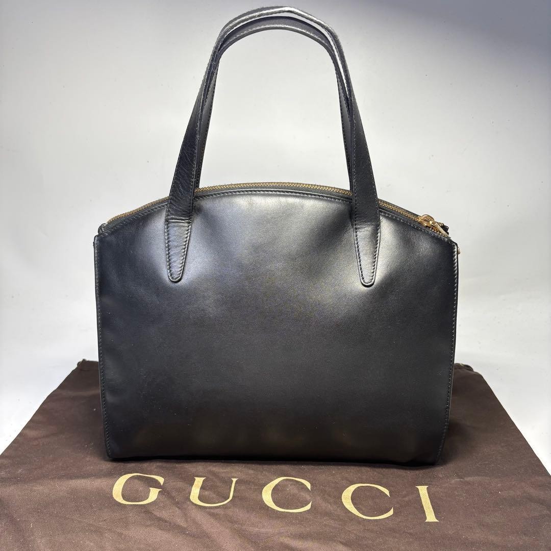 Gucci G-Zipper Calfskin Mini Tote Handbag Black Excellent Japan 0610416