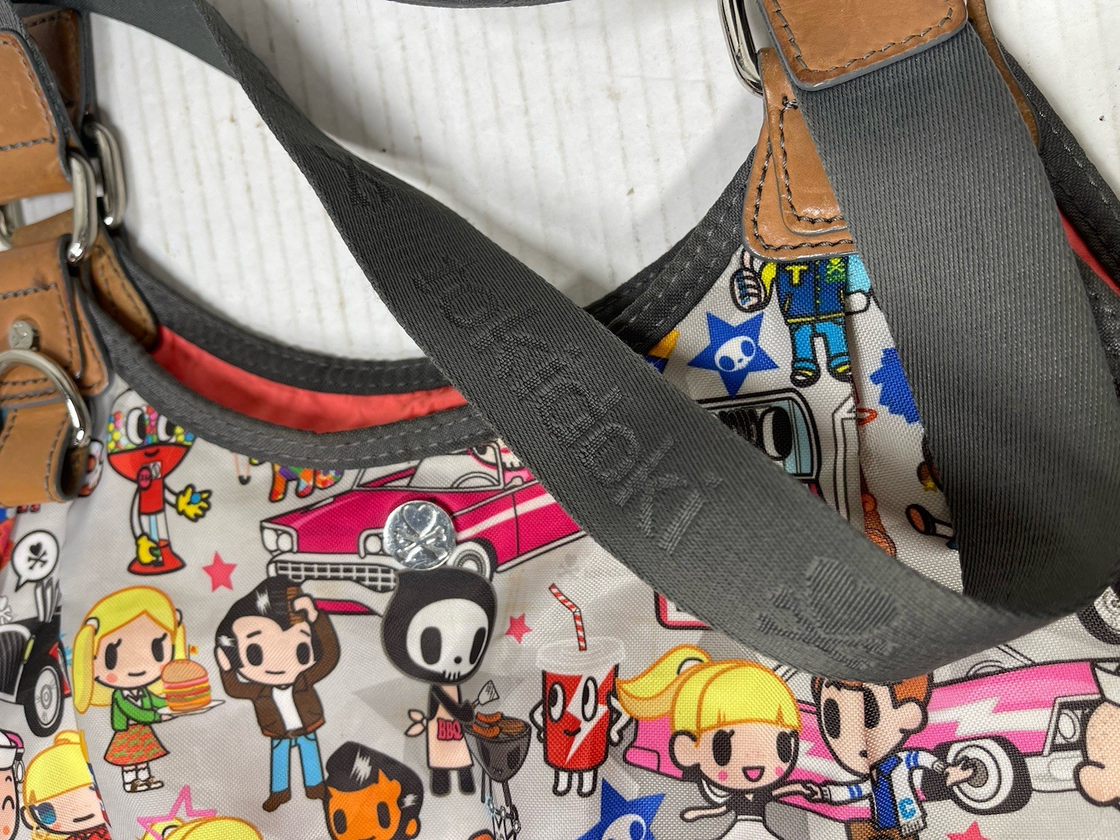 Tokidoki Allover Print Shoulder Bag Tote With Neon Lining