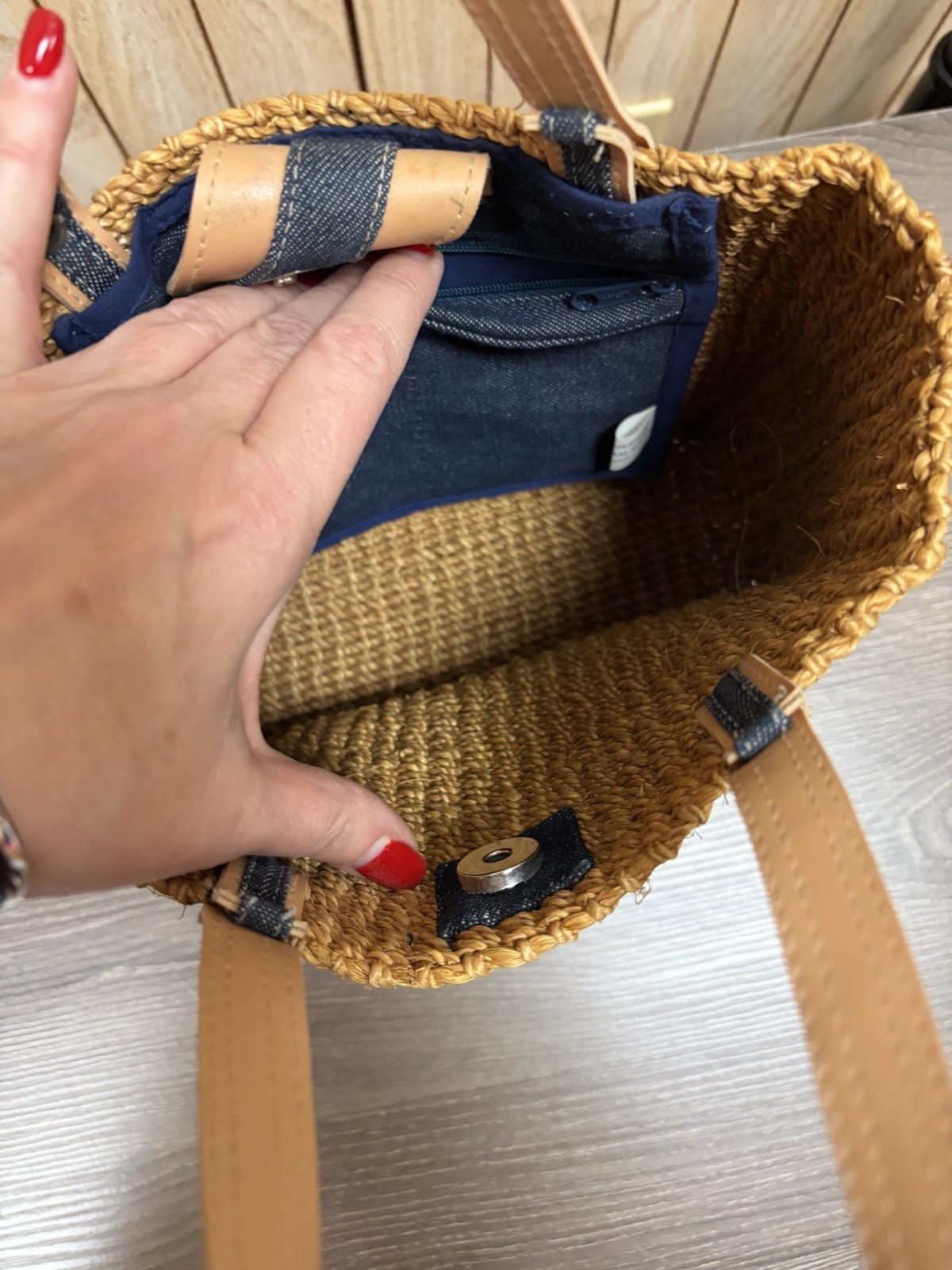 Q&A Straw Denim American Flag Handbag America USA Patriotic