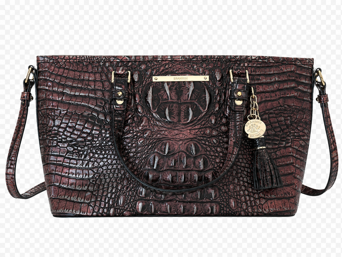 Brahmin Mini Asher Plum Purple Embossed Leather Satchel Bag Authentic