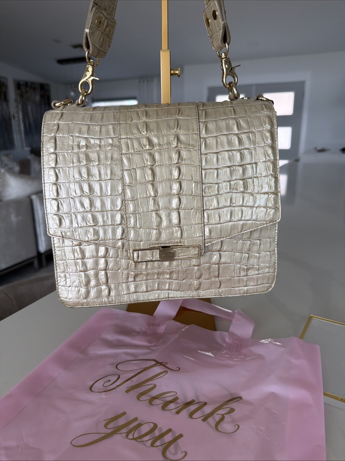 Y2K Vintage Brahmin Push Lock Satchel Metallic Subtle Golden Hue See Description
