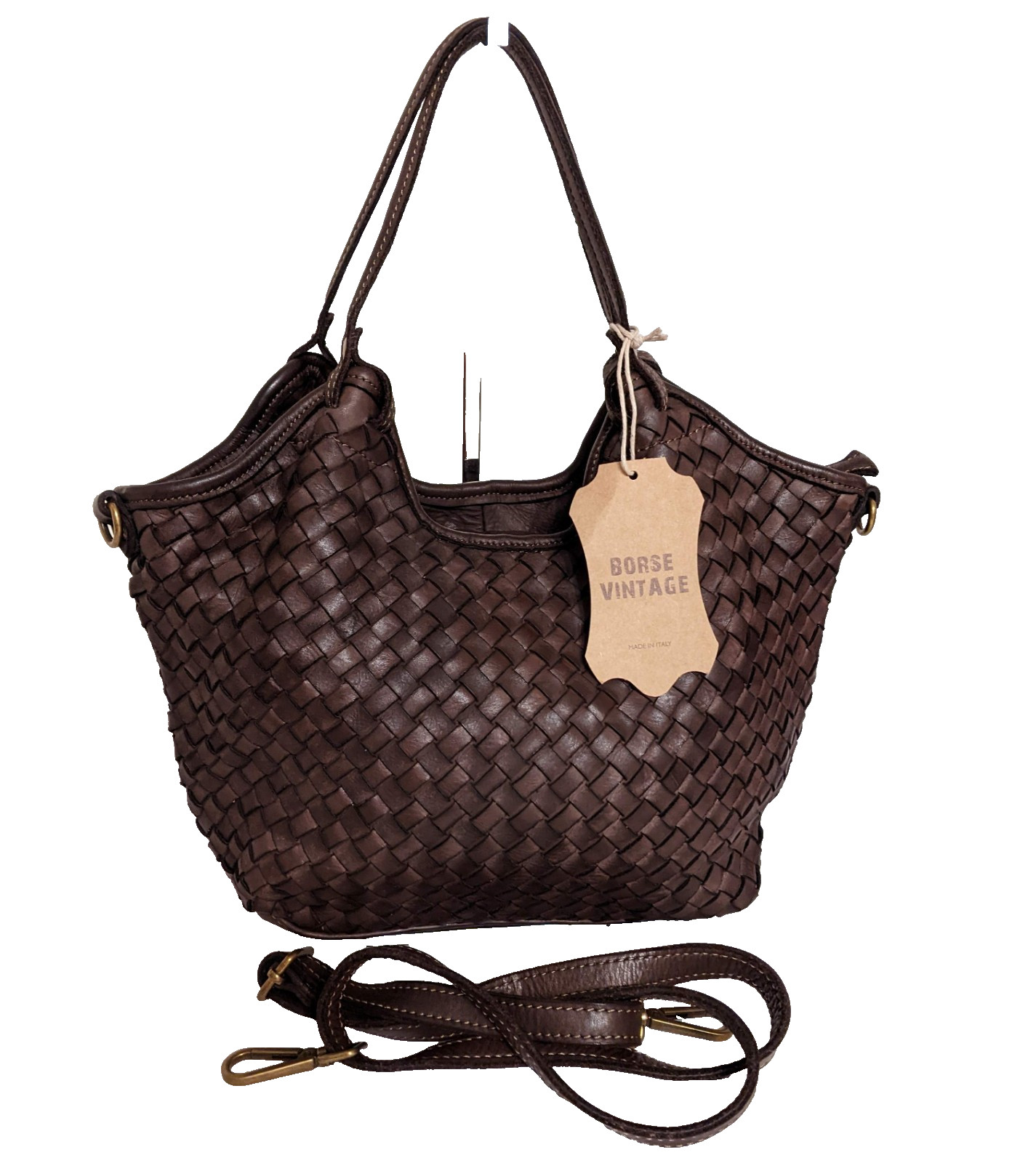 ITALIAN HAND WOVEN GENUINE WASHED LEATHER HANDBAG SATCHEL- MADE IN ITALY