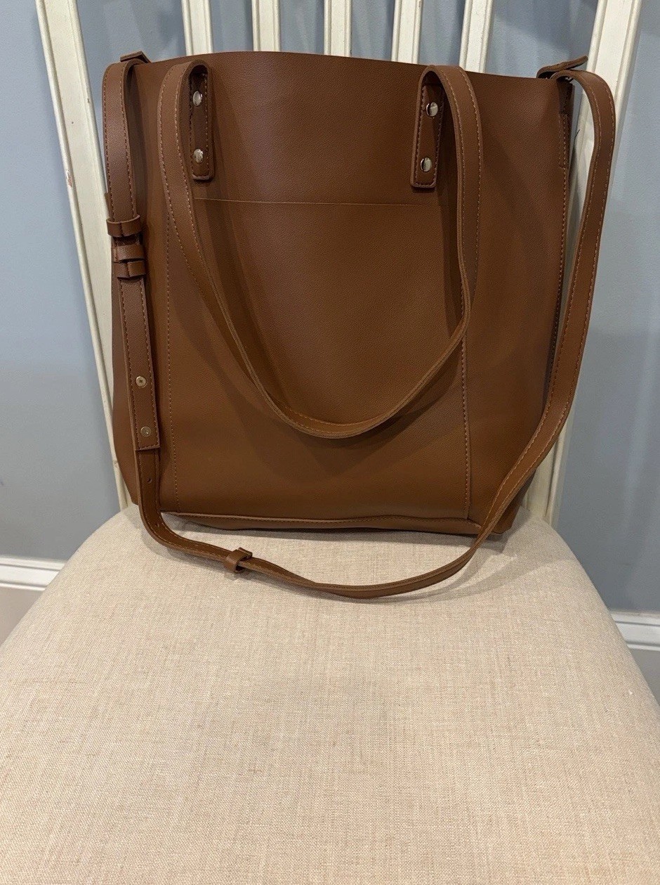 Henny Lev Women’s Tote Handbag Vegan Leather, Brown Henny + Lev
