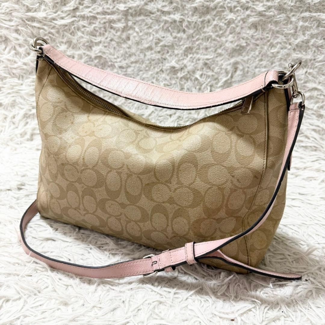 Coach Signature Shoulder Bag Brown Pink Leather PVC, Slight Damage, 23×30.5cm Au
