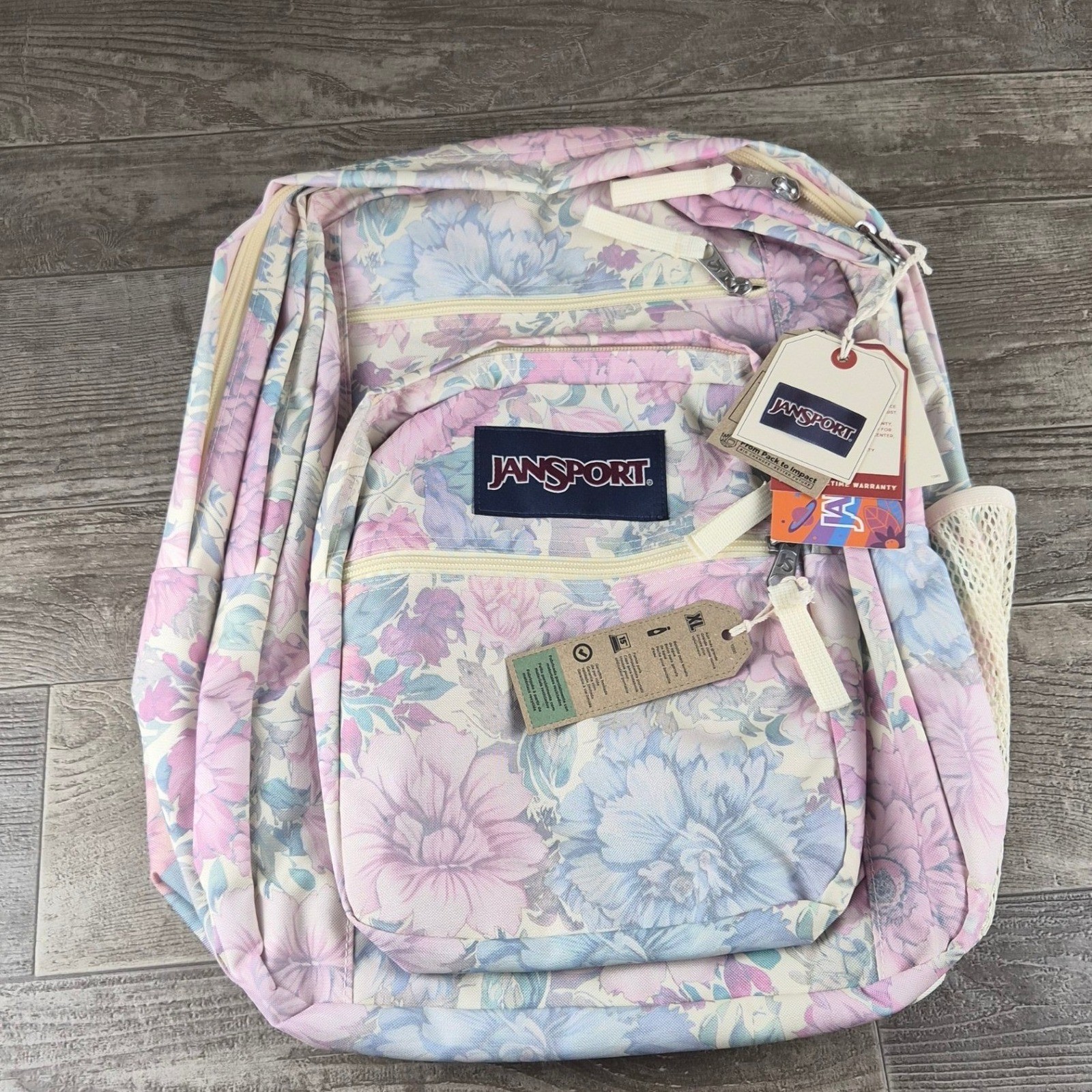 Jansport Big Student Backpack Faded Tapestry Pink Floral Bookbag School College