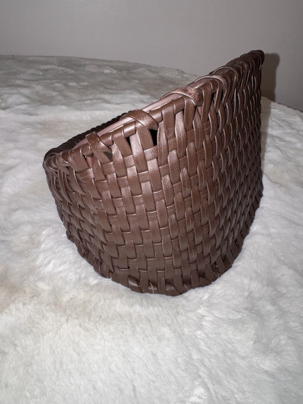 Cult Gaia Aiko Brown Leather with Whip Stitched Top Handle Bag Woven