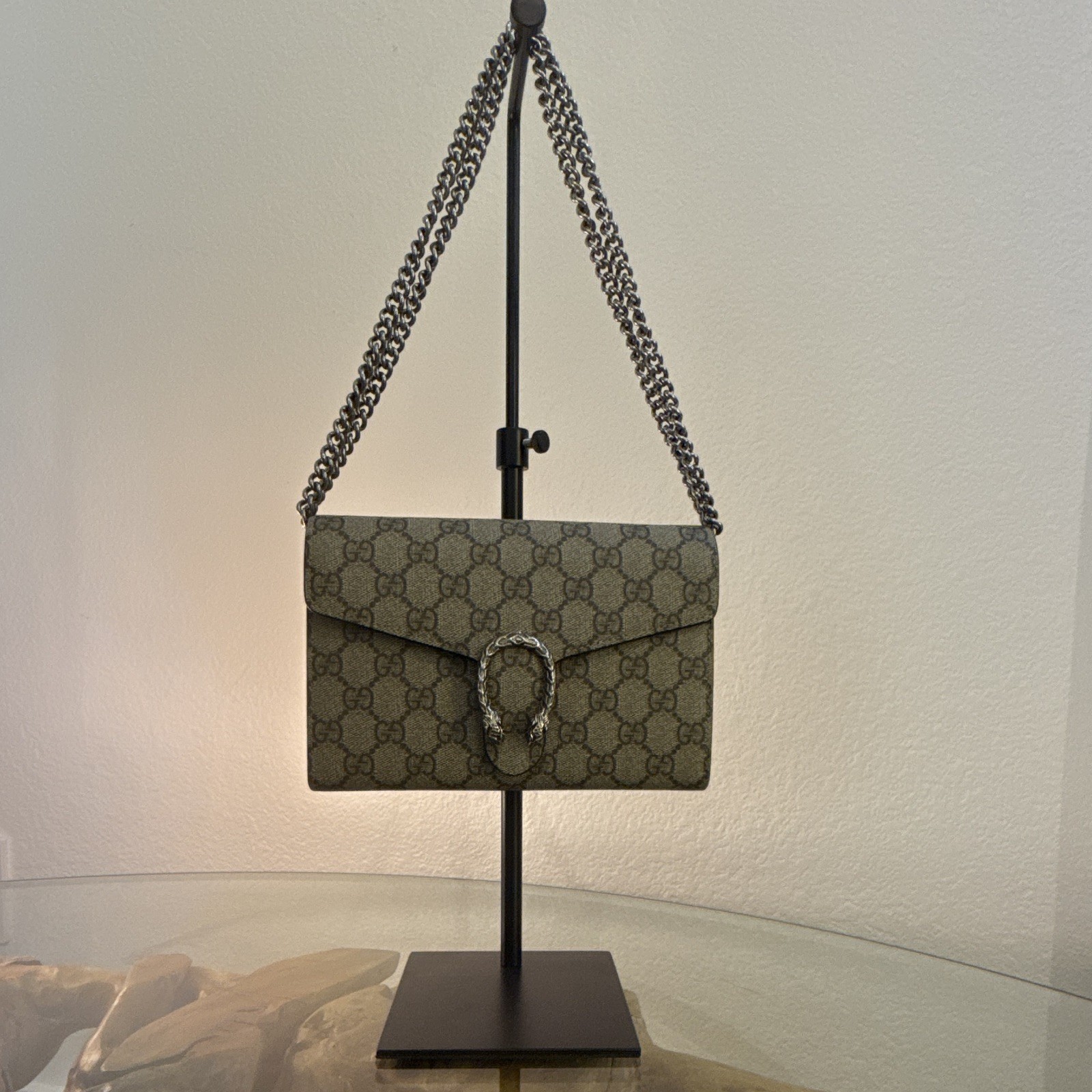 Gucci Dionysus GG Pattern Small Shoulder Bag Chain Strap Snap Beige Brown