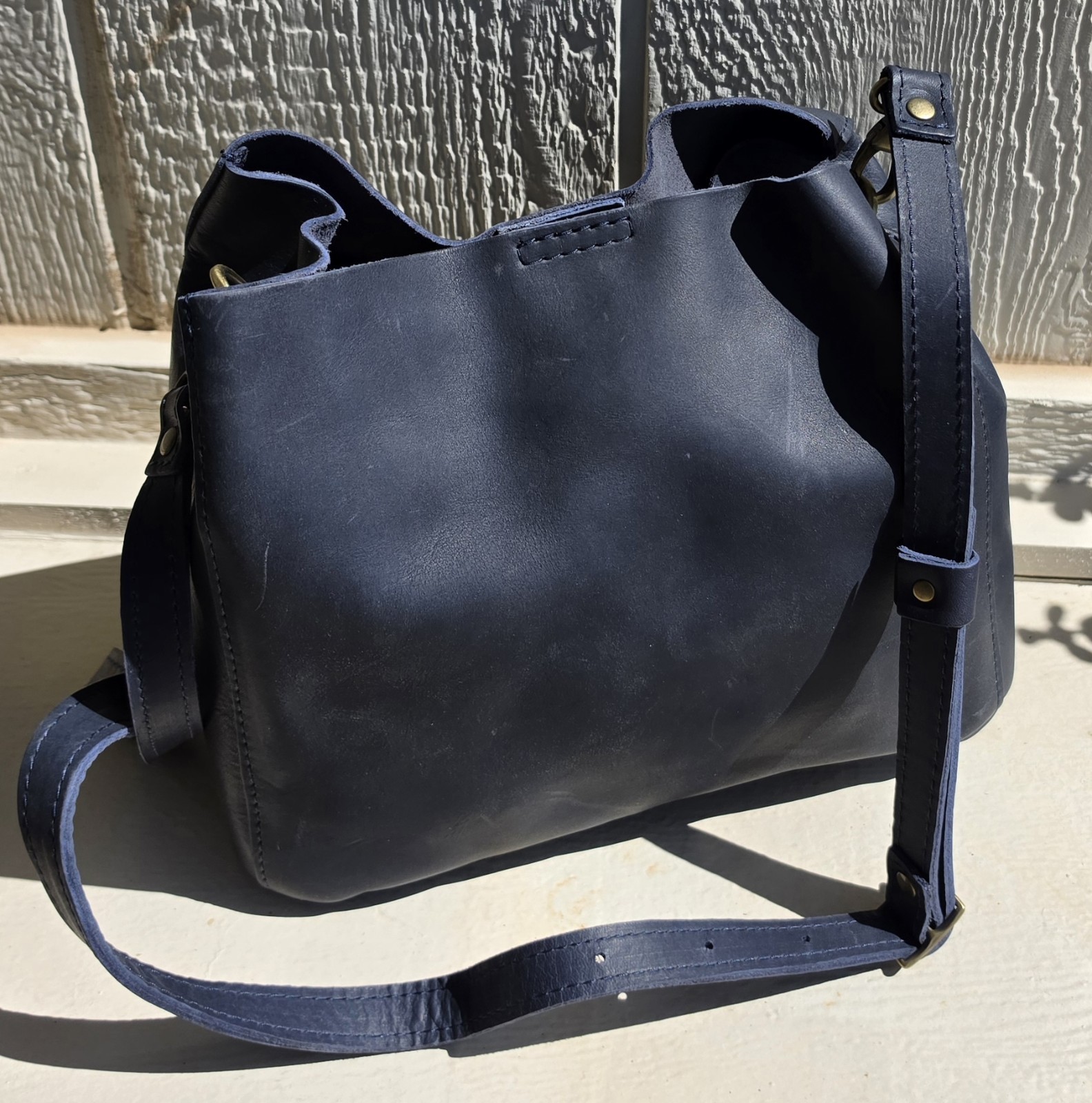 Portland Leather Goods Midnight Blue Butterfly Bucket Bag/Tote
