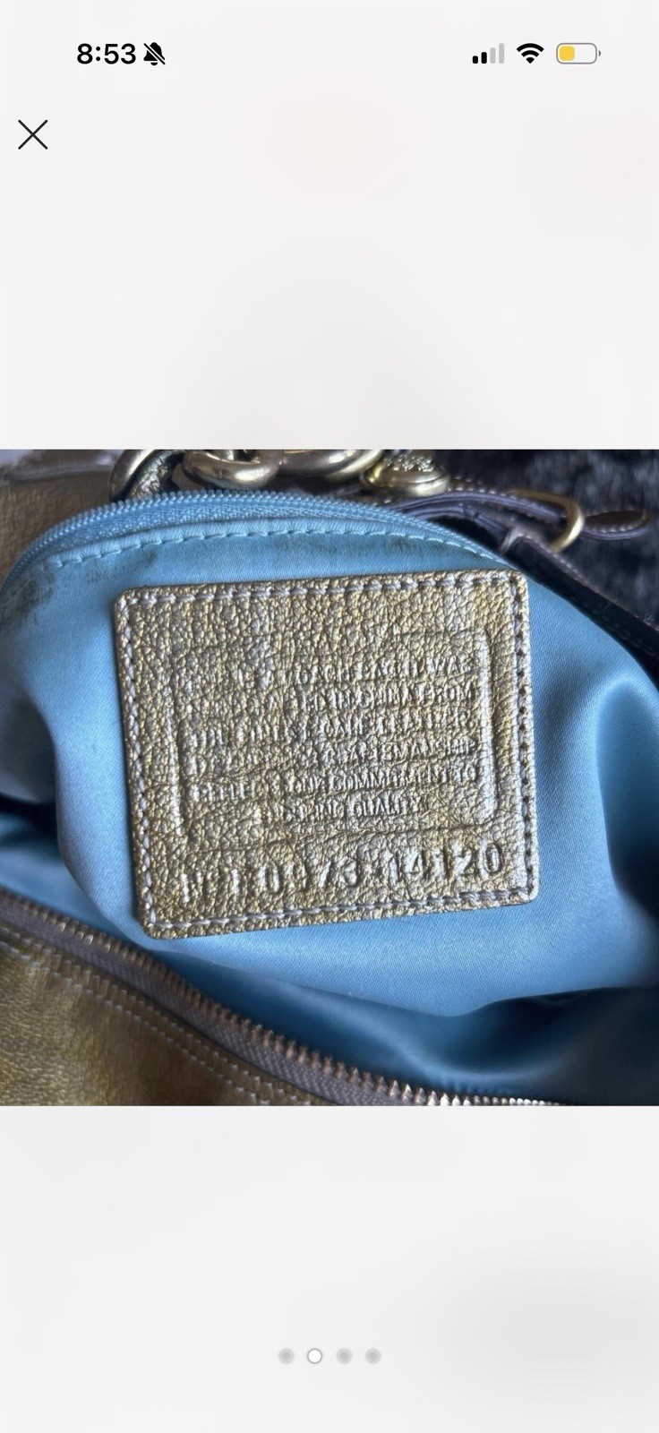 Coach Madison Metallic Gold Tote Zip Top Blue Lining Detachable Strap