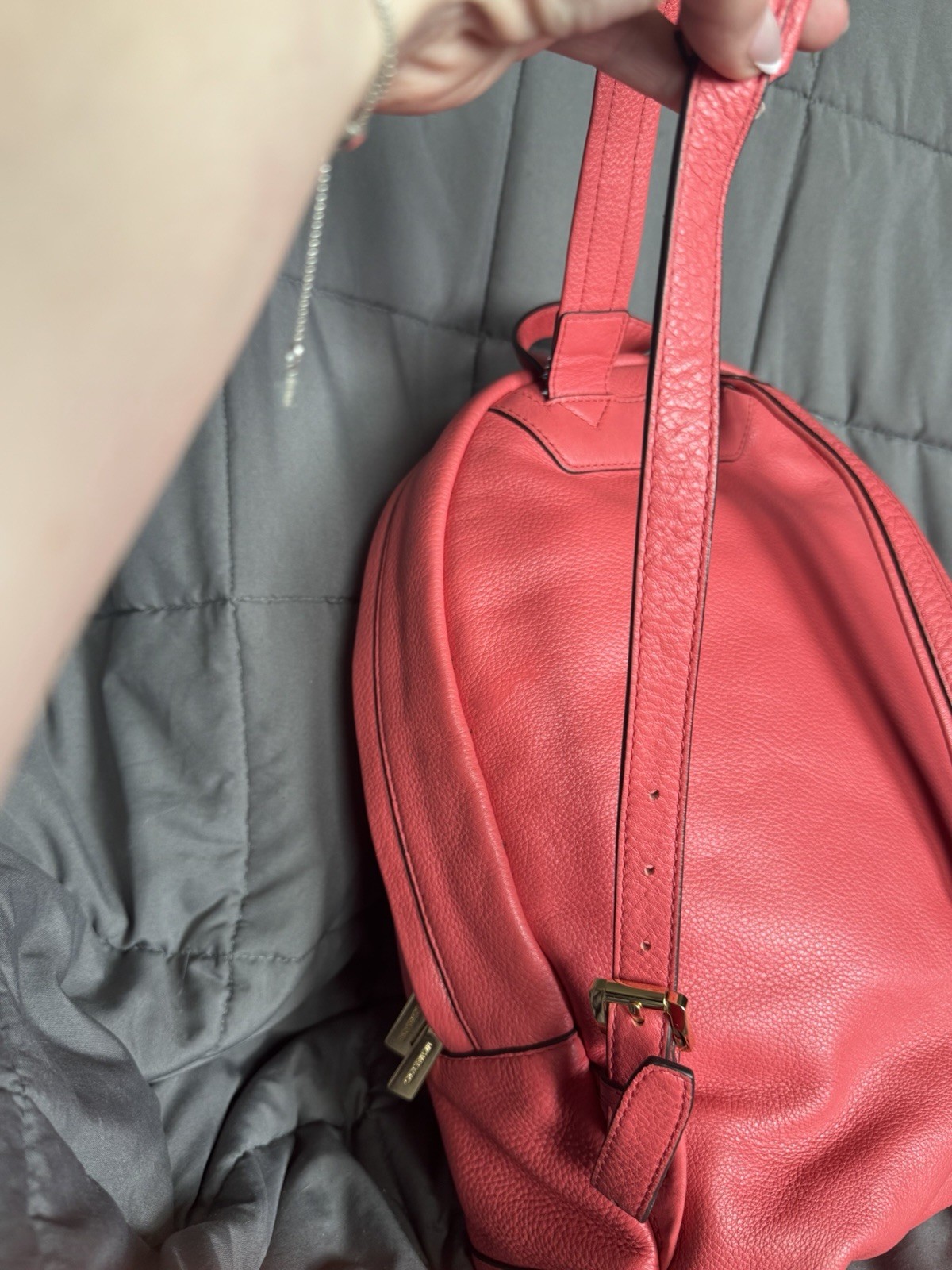 Michael Kors Jet Set Large Leather Backpack Watermelon Pebbled Leather EUC