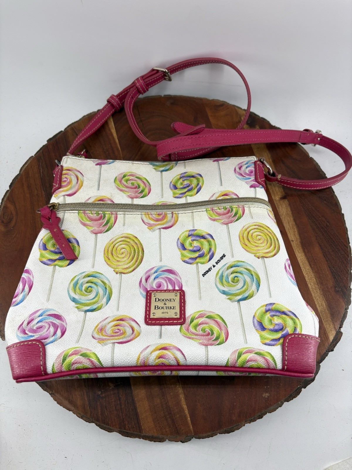 Dooney & Bourke Lollipop Swirl Crossbody Bag Letter Carrier Purse White Pink