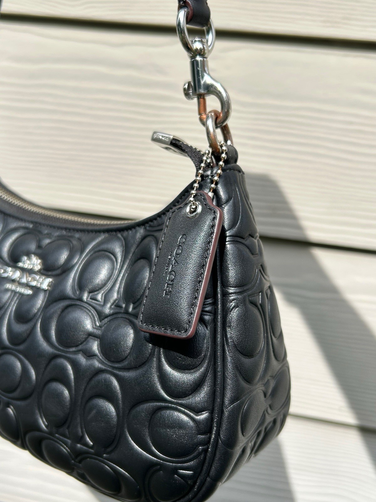 Coach Teri Shoulder Bag In Black Signature Leather/Silver Hardware (Model CM054)