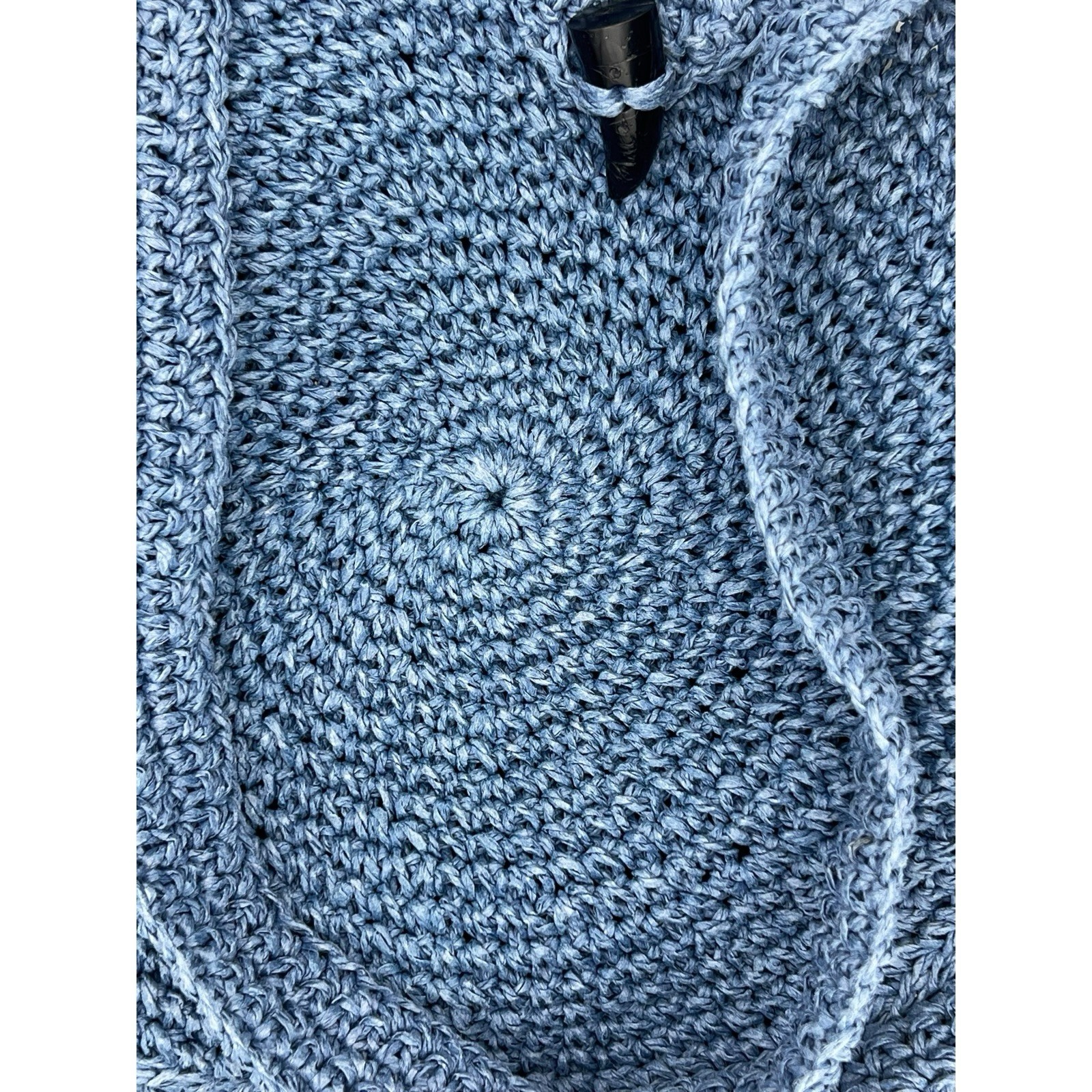 Handmade Crochet Round Crossbody Bag Blue Raffia Paper Straw Circle Purse Toggle
