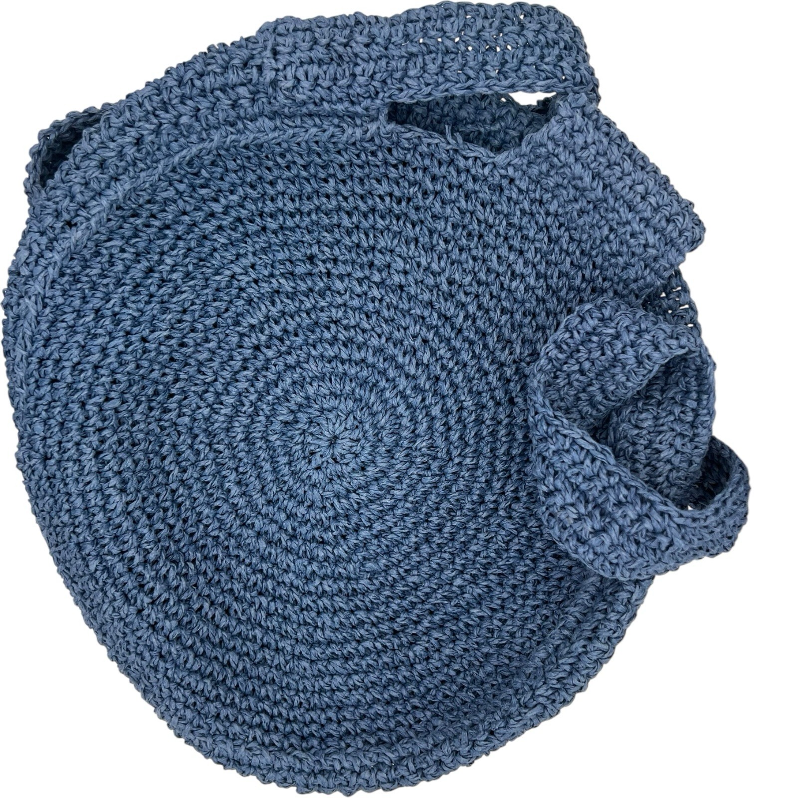 Handmade Crochet Round Crossbody Bag Blue Raffia Paper Straw Circle Purse Toggle