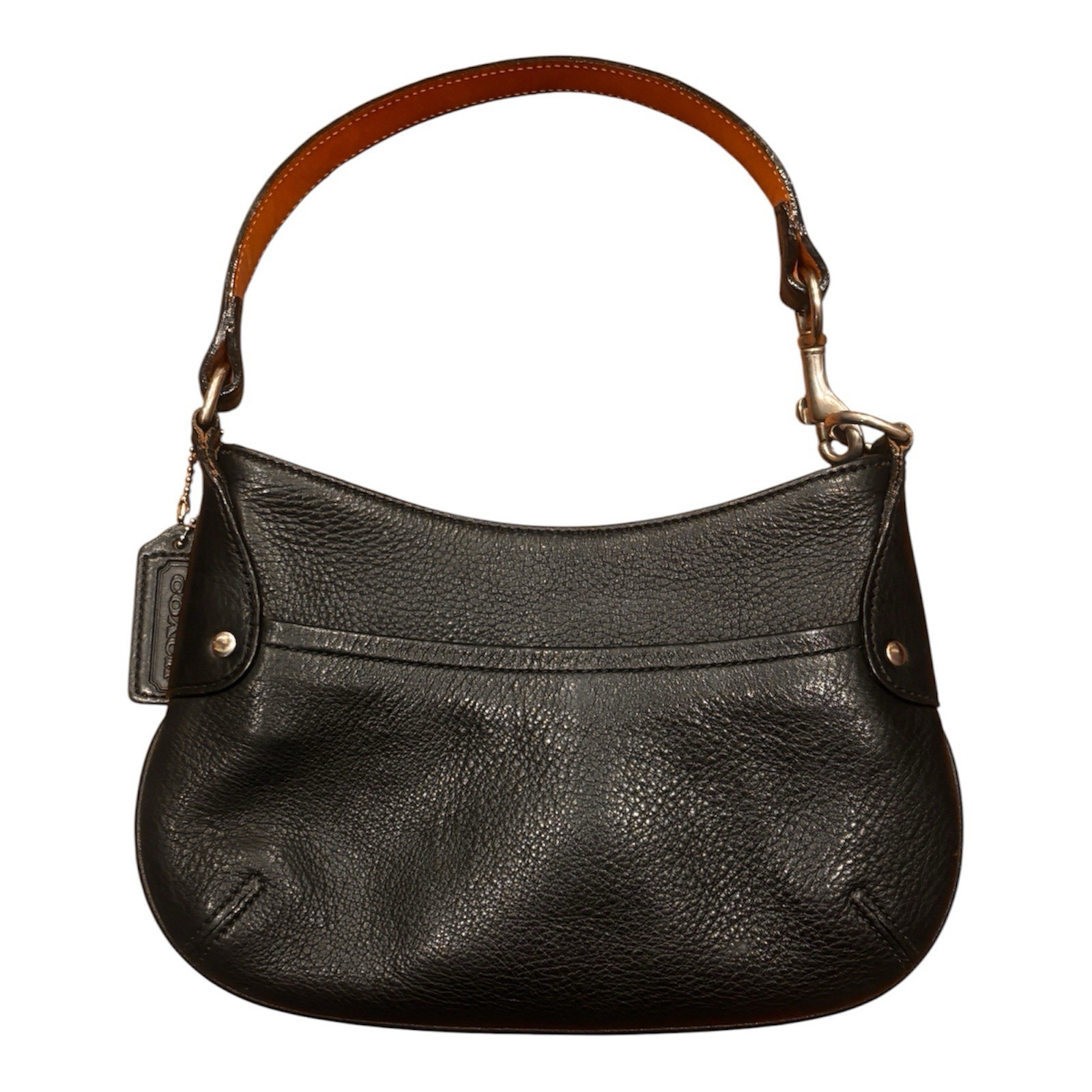 Vintage Coach 9604 Black Pebble Leather Mini Satchel Bag With Brass Toggle Strap