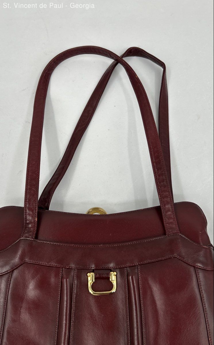 Vintage Lou Taylor Red Leather Pop Up Hinged Mirror Purse Handbag Made in Italy
