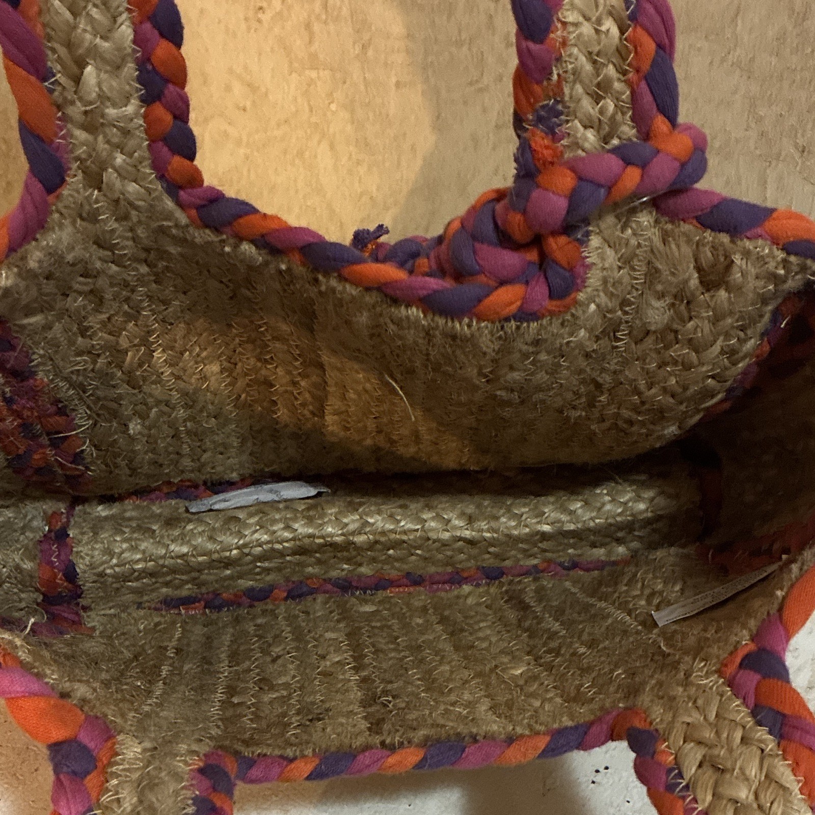 No Boundaries Mini Tote Braided Multicolor Trim Open Top Lightweight Beach