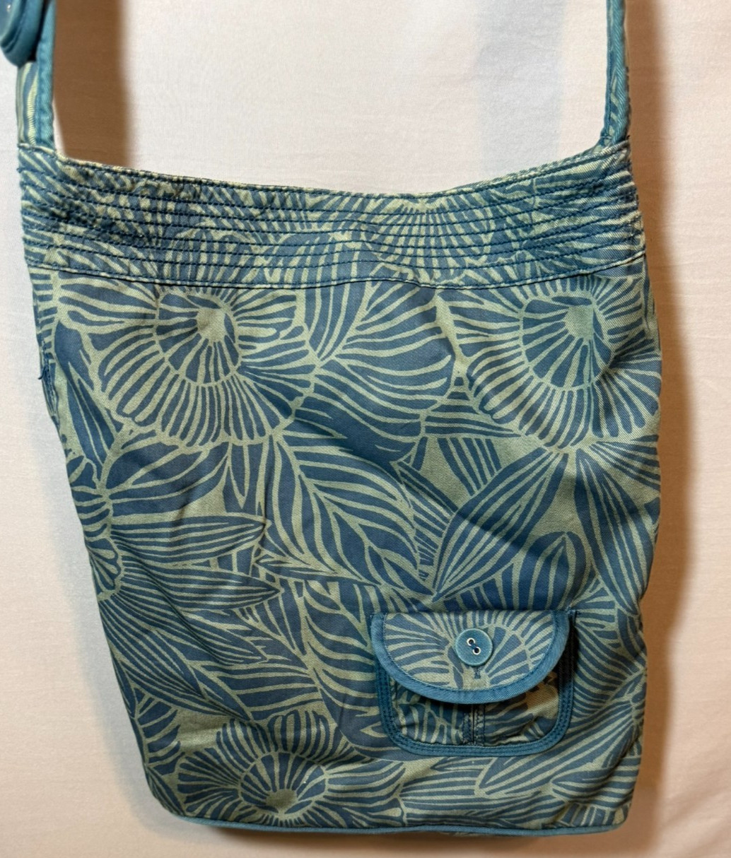 Aeropostale Floral Canvas Crossbody Bag Purse Teal Cotton Fabric Lined Handbag