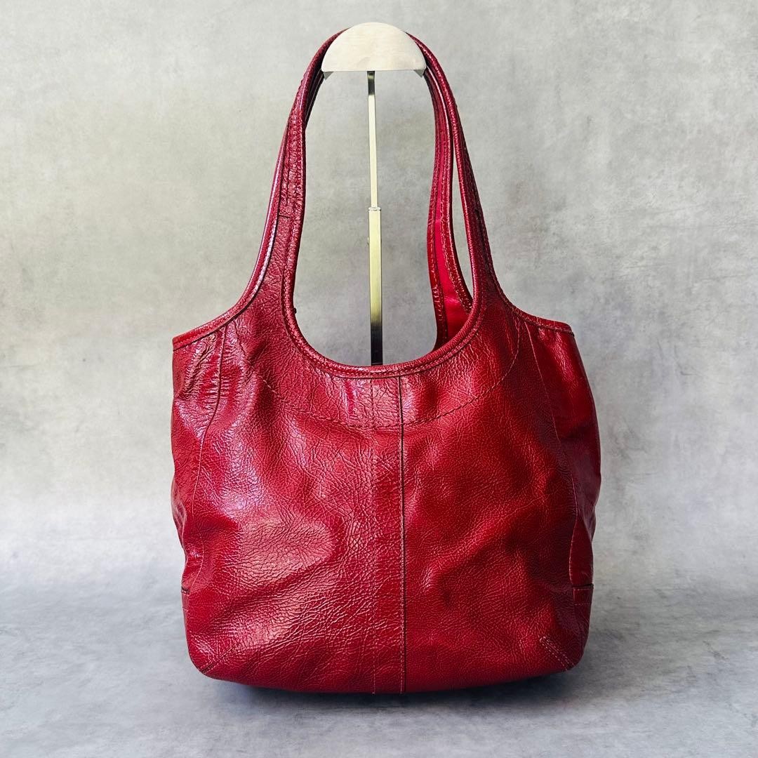 COACH Legacy Ergo Patent Leather Shoulder Bag Red 22x33x15cm Used
