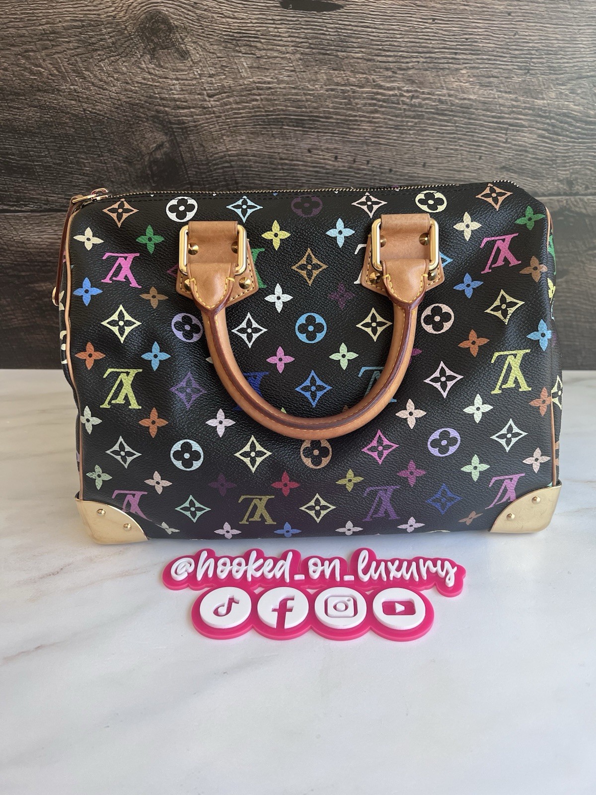 Authentic Louis Vuitton Takashi Murakami Black Multicolor Speedy 30 Handbag Bag
