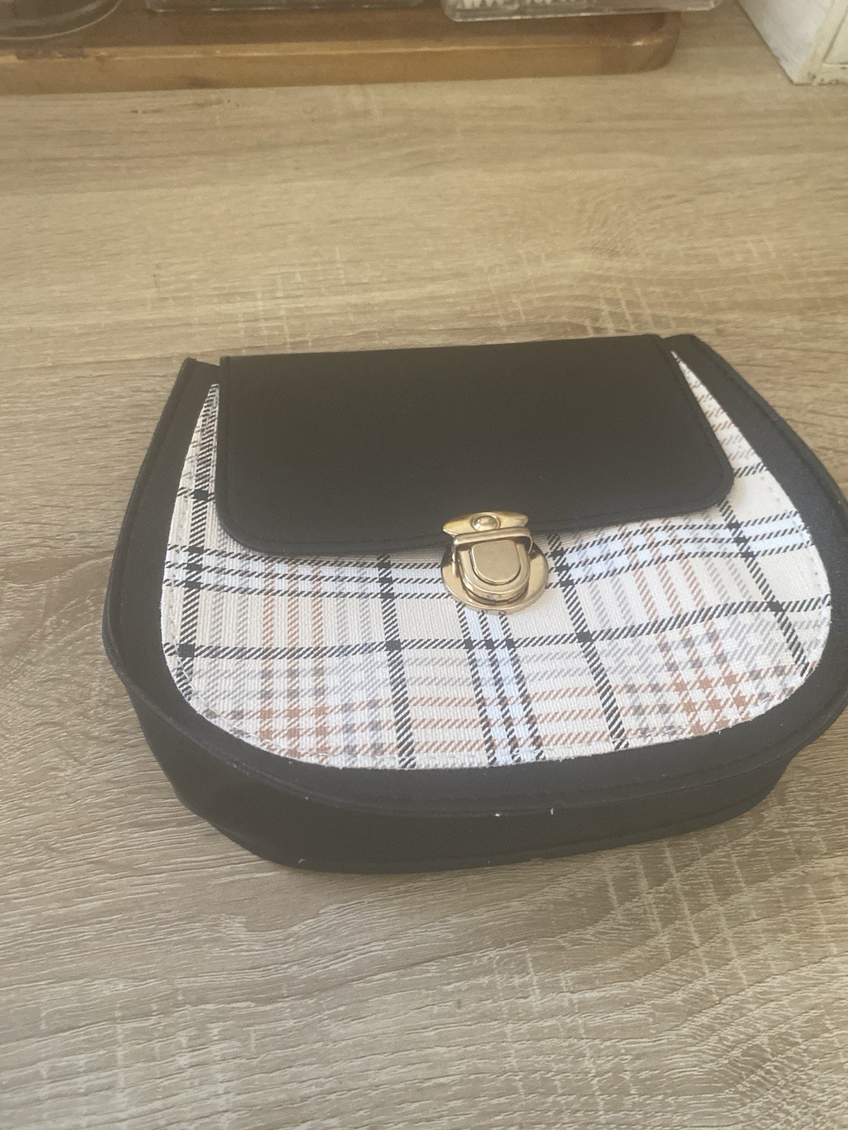 Black & Beige Plaid Small Clutch Purse