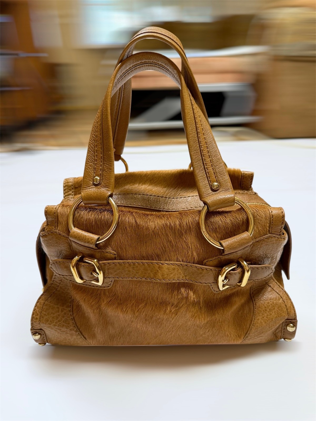 DKNY Vintage Brown Pony Hair Leather Slouchy Y2K Top Handle Handbag