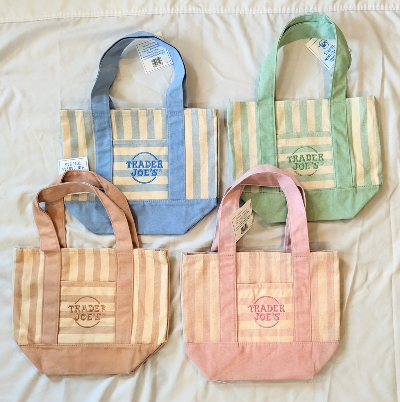 Trader Joe’s Limited Edition Pastel Stripe Mini Tote Bags-Set of 4 (Spring 2026)