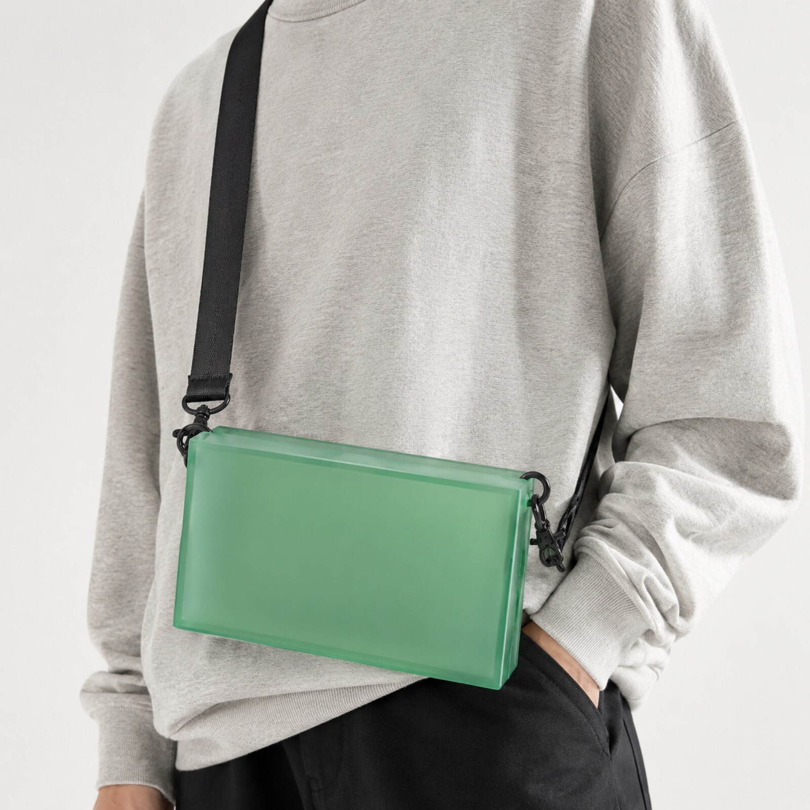 Zara Green Acrylic Rigid Crossbody Box Bag Matte Translucent Purse