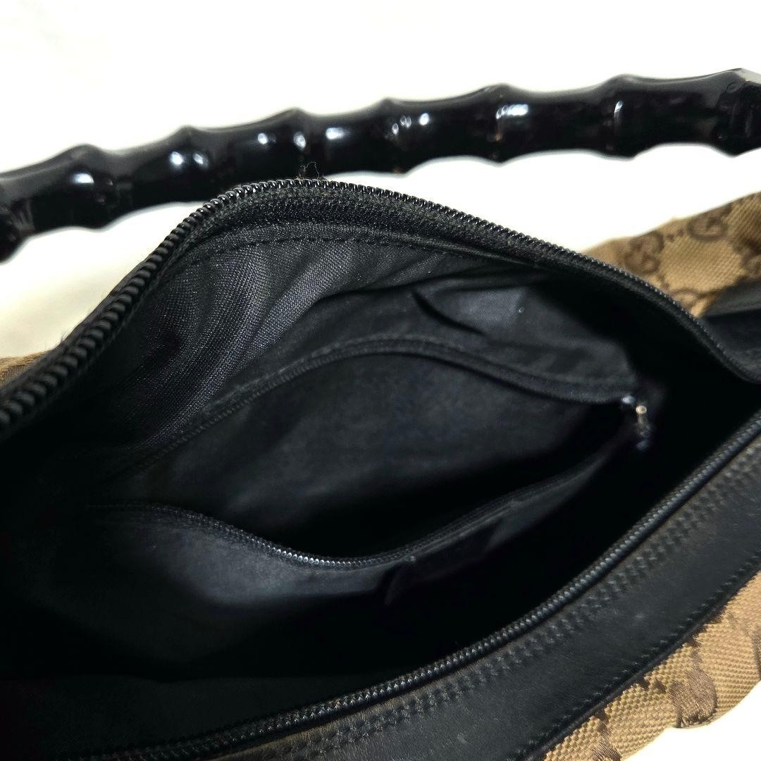 Gucci GG Canvas Bamboo Hobo Handbag Black Shoulder Bag Japan 0610735