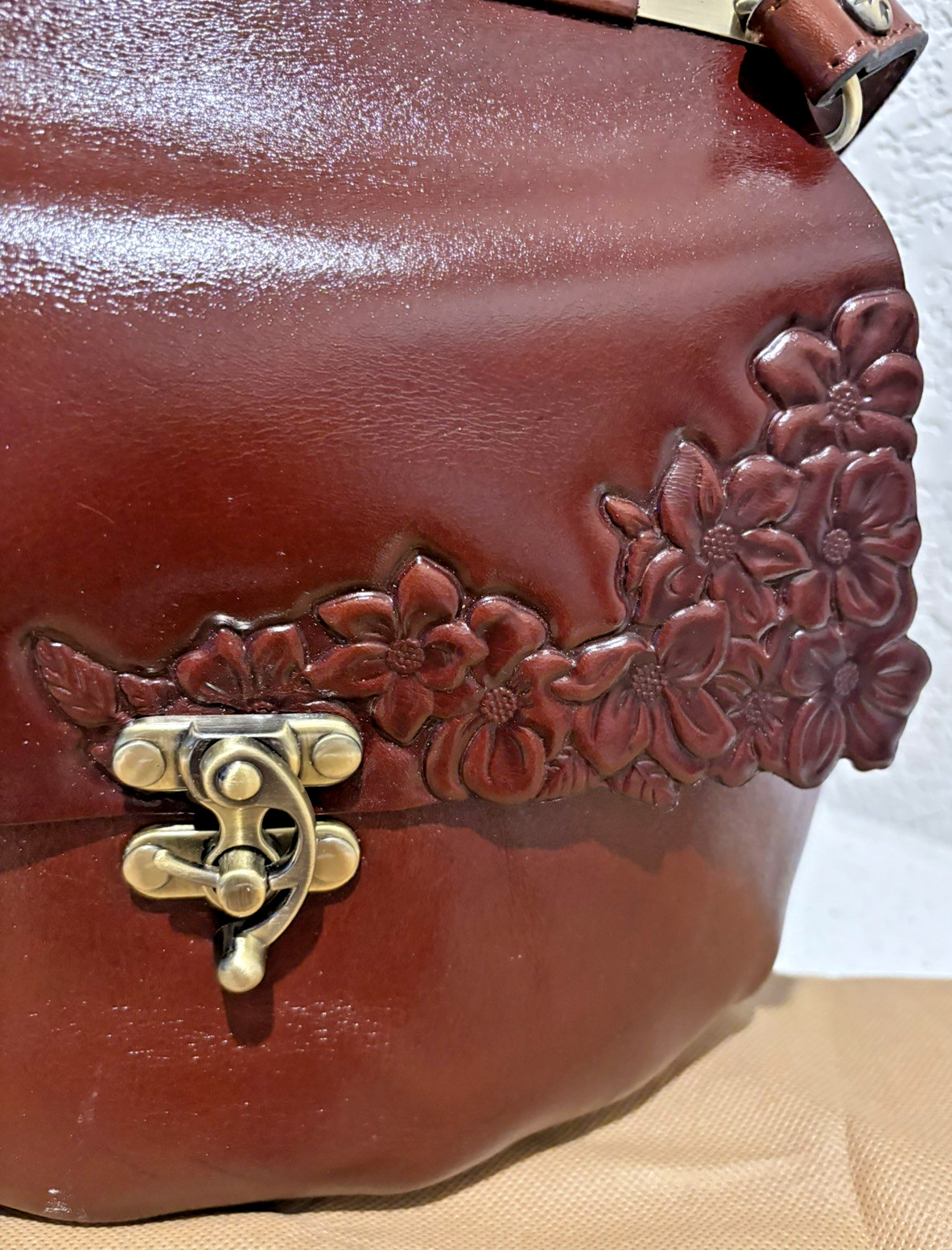 Patricia Nash Leather Crossbody Bag Embossed Floral Brass Latch with Dust Bag