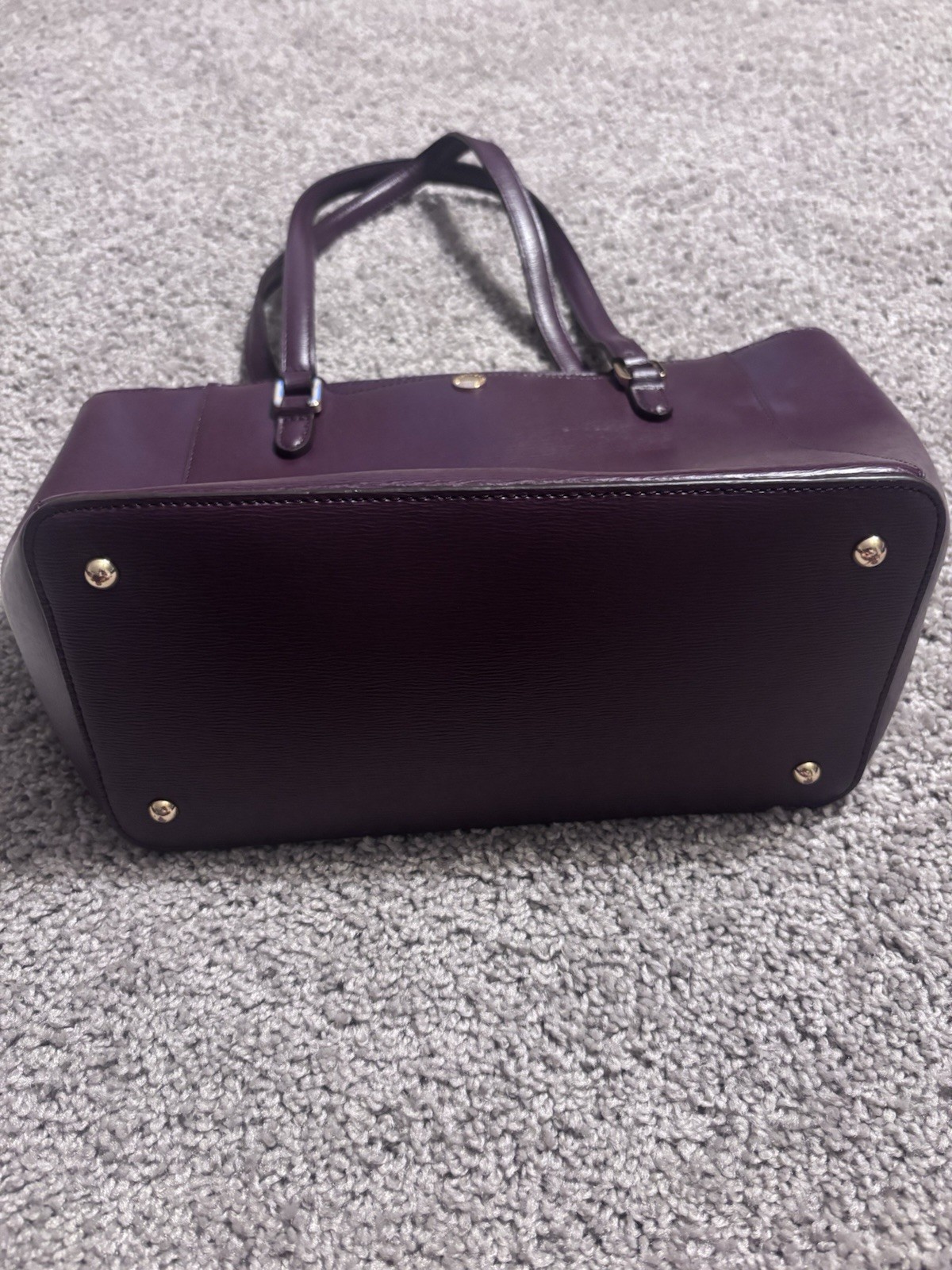 Lauren Ralph Lauren Plum Leather Tote with Gold Tone Hardware