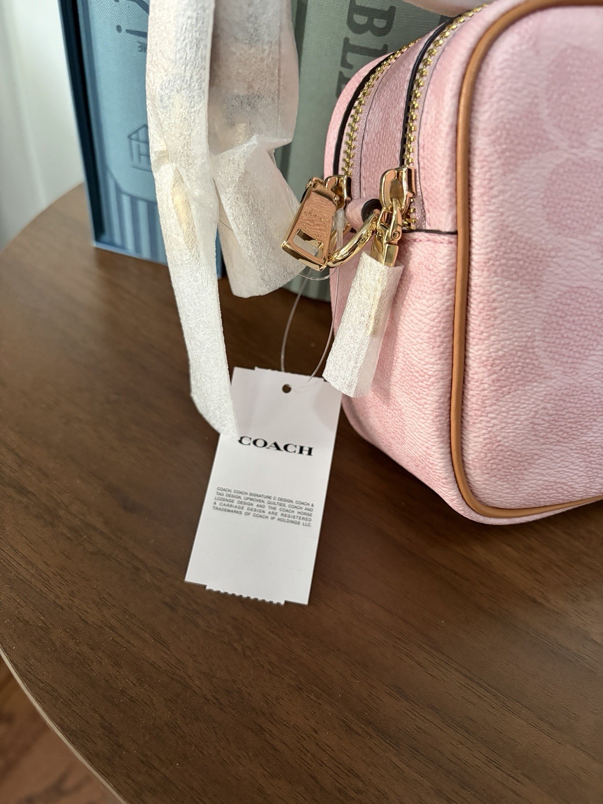 NWT Coach CEK74 Mini Carey Crossbody Bag Signature Leather Charms Powder Pink