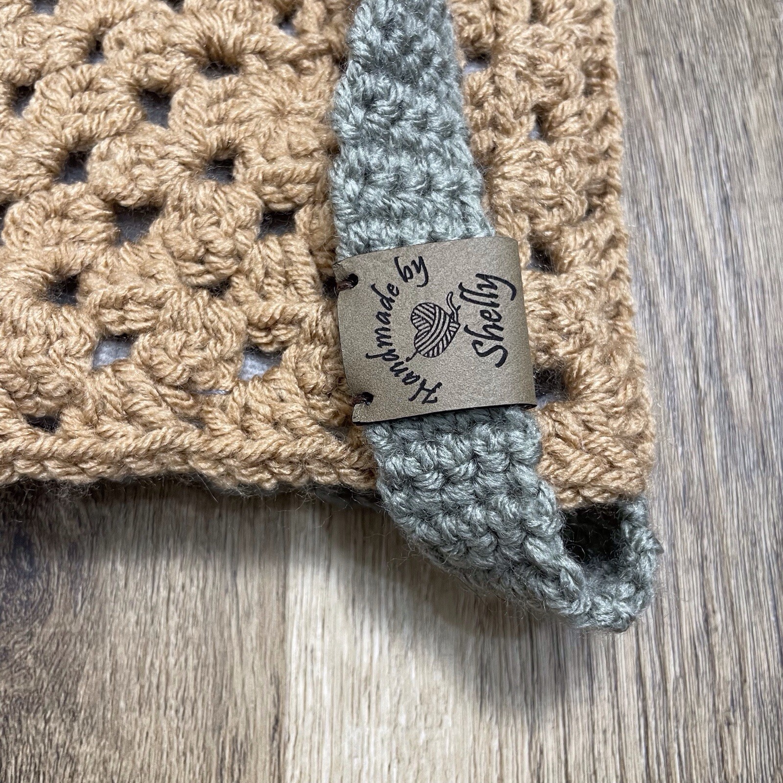 Granny Square Crochet Cross Body Shoulder Bag Sage Brown Lined Boho Festival