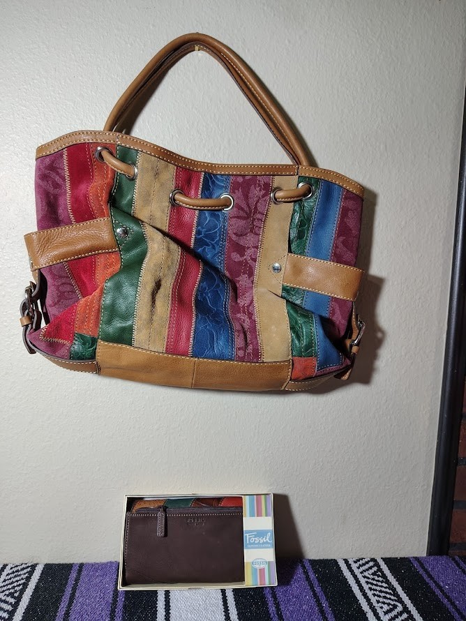 Vintage Fossil Patchwork Hobo bag with matching Patchwork Wallet