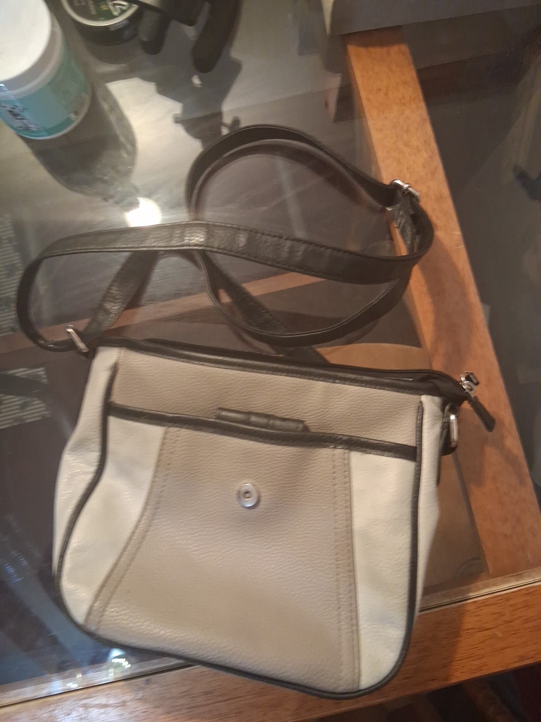 Womans Grey Faux Leather Shoulder Bag