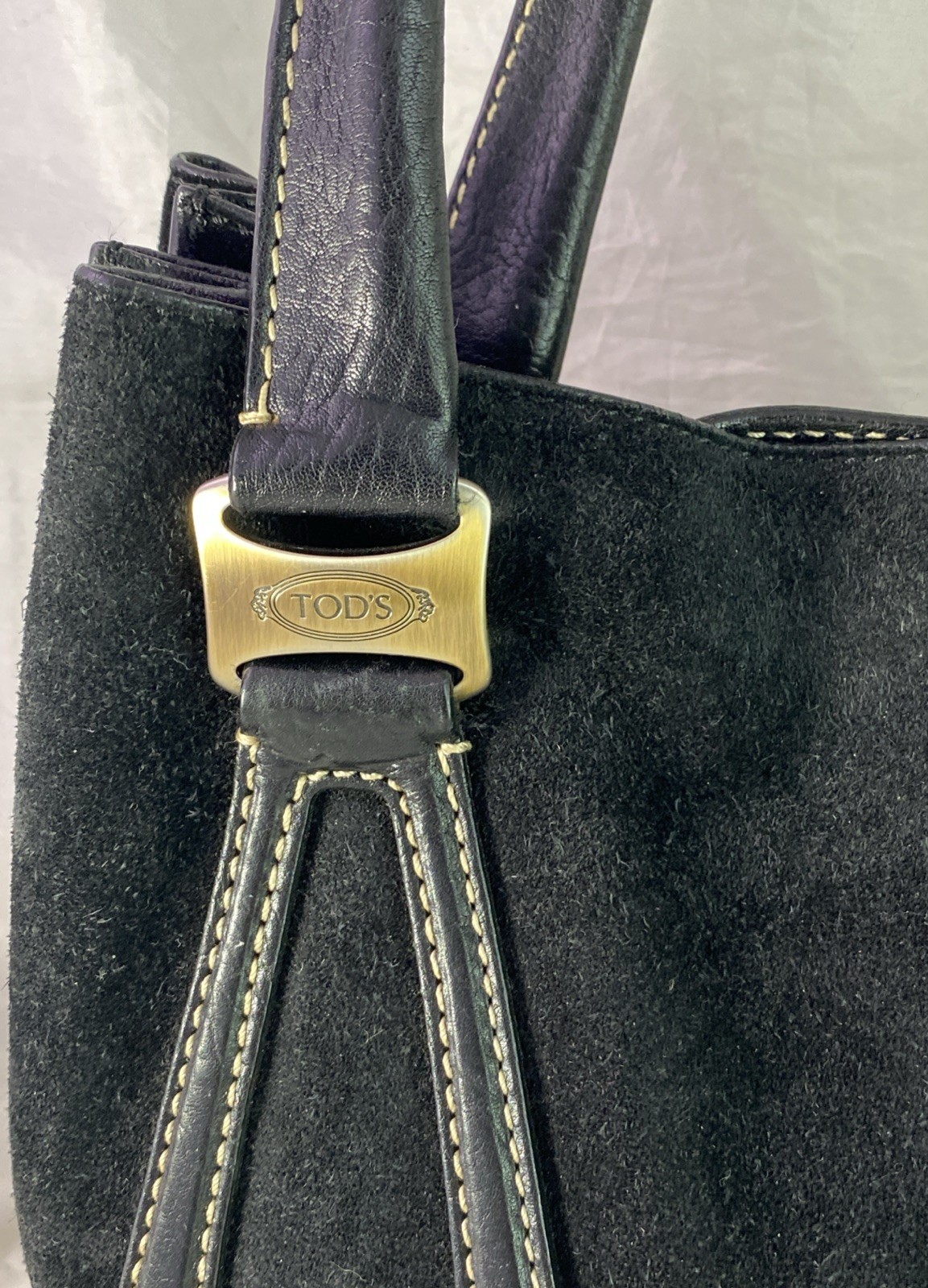 VTG Tod’s Black Leather Suede Tote Bag