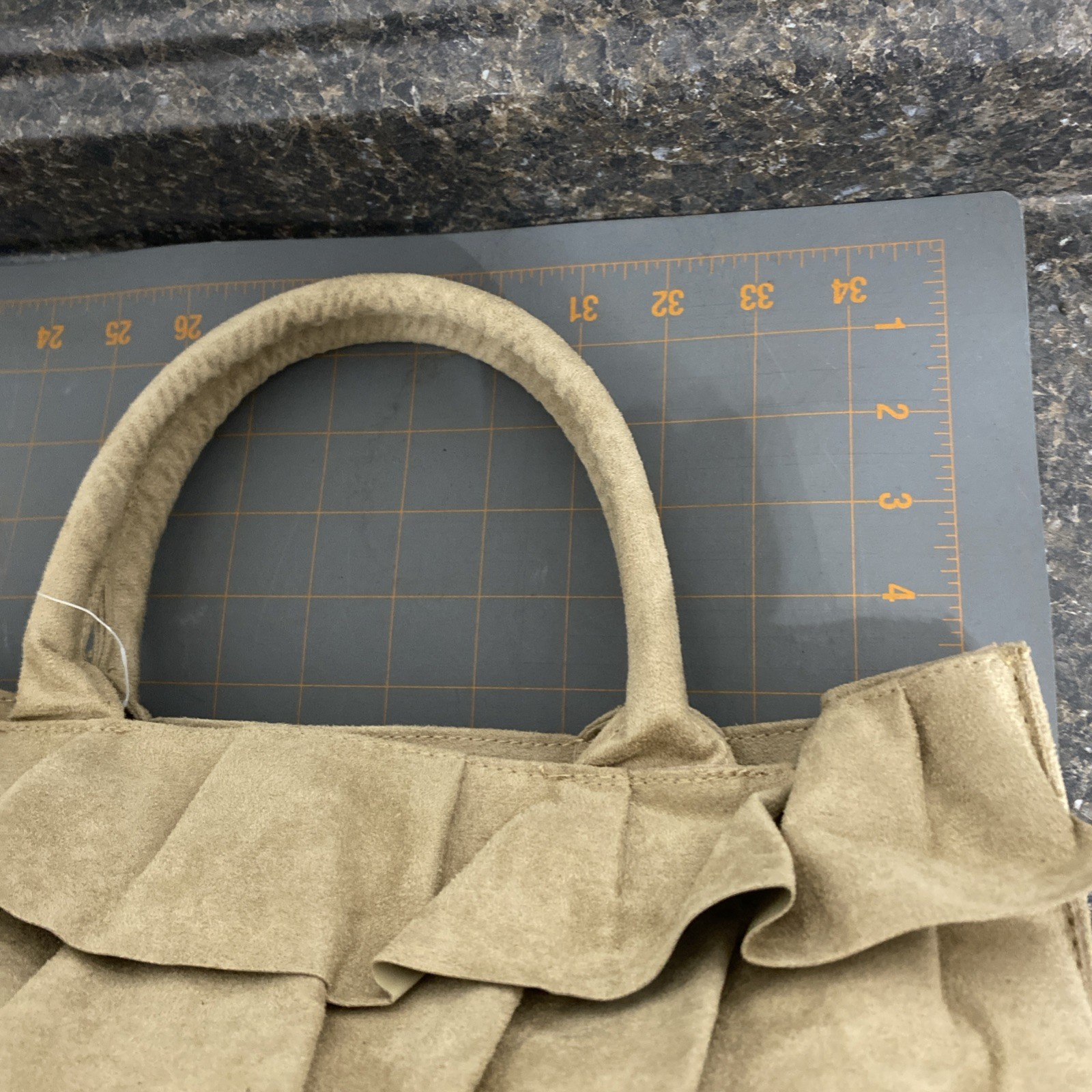 Faux Suede Beige Ruffle Shoulder Bag Tote NWT