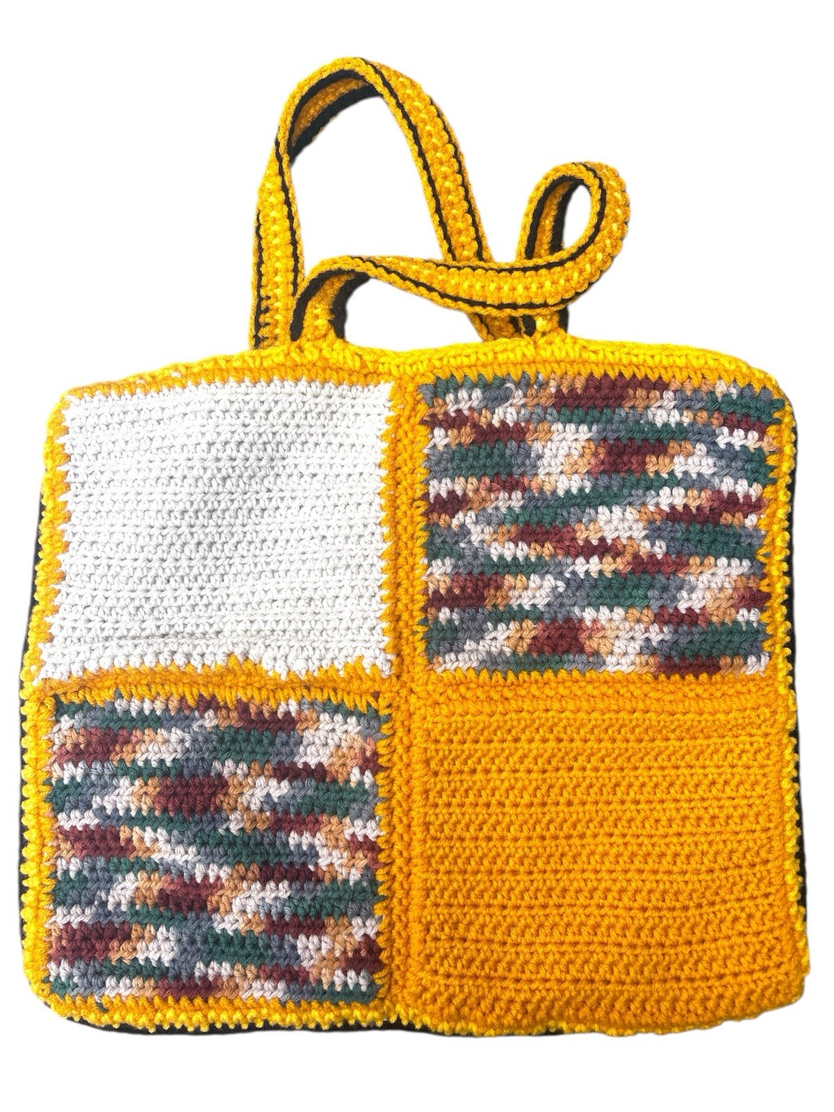 Artisan-made Multi color mustard Crochet Tote Bag Handbag Patchwork design