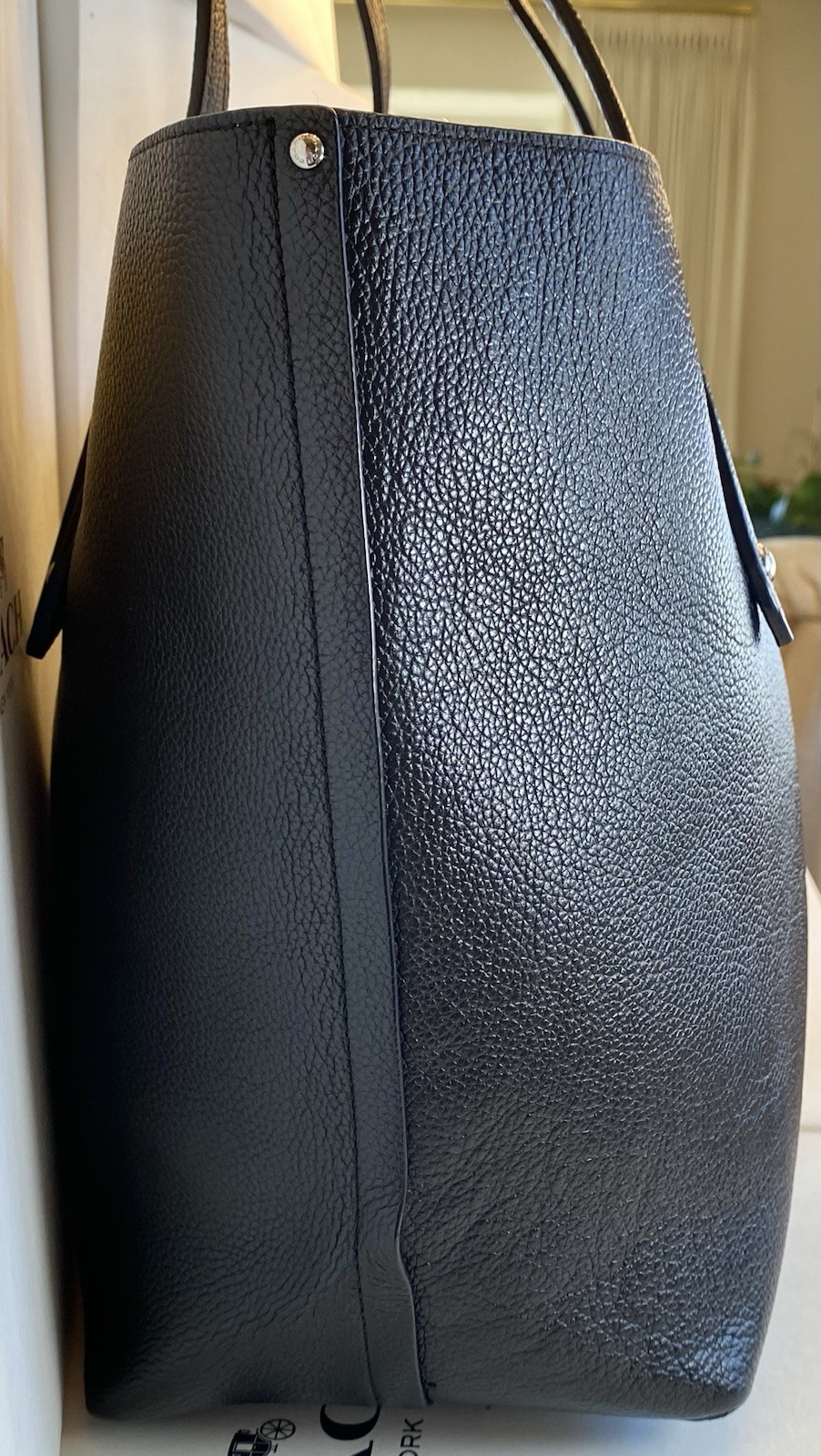 Coach 36358 Large Market Tote In Black Pebbled Leather & Floral Print Interior