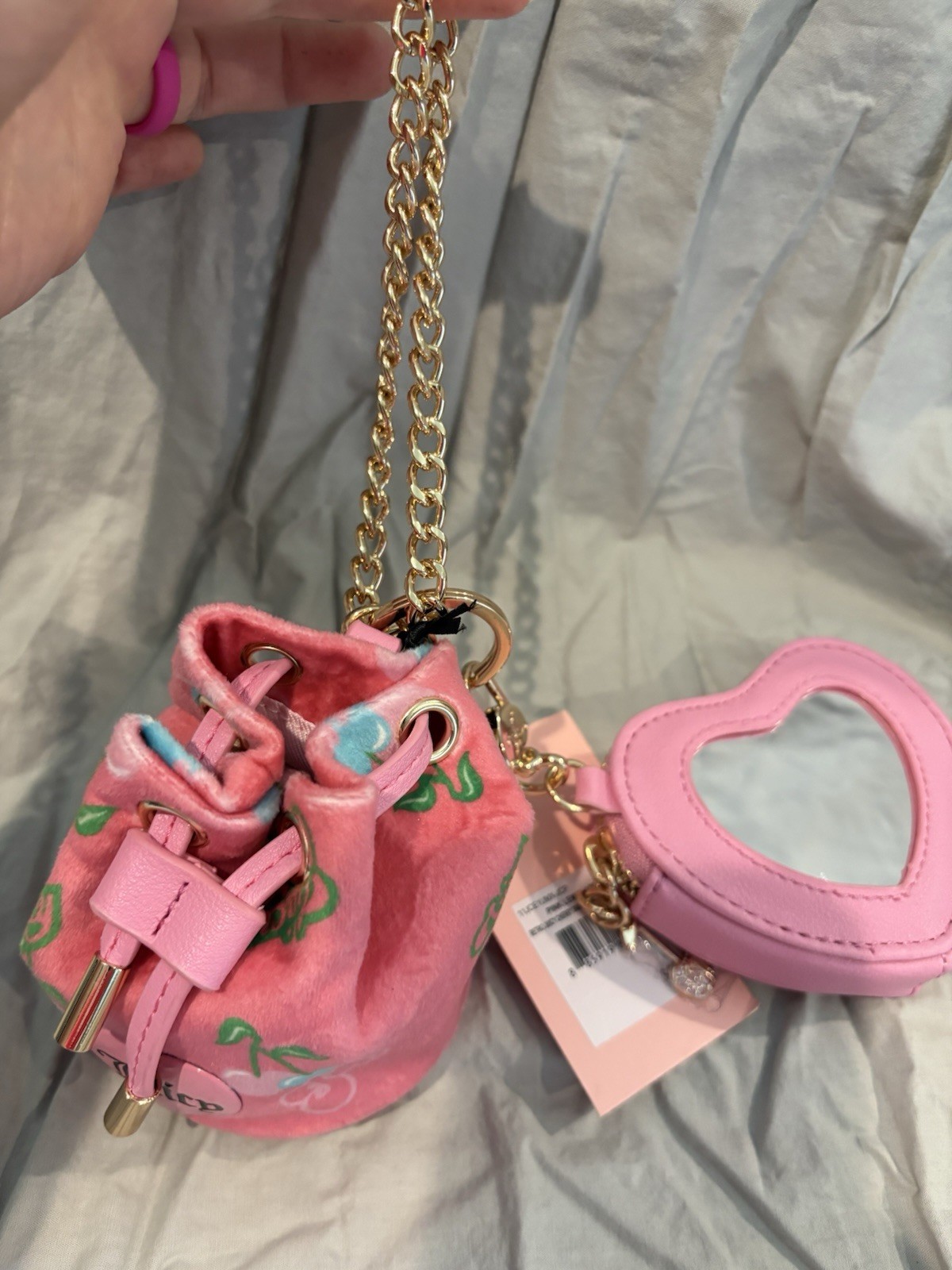 Juicy Couture Retro Juicy Drawstring And Heart Micro Bags NWT Pink Lemonade