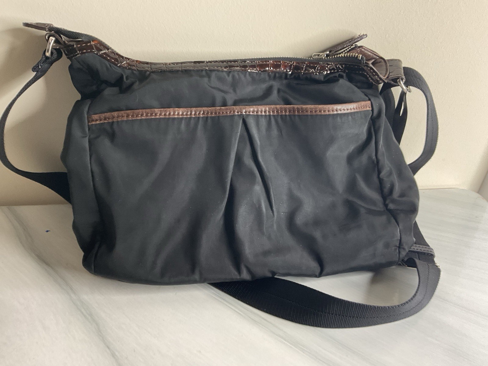 Brighton Black Crossbody Bag w/ Adjustable Strap, Zip, Pockets