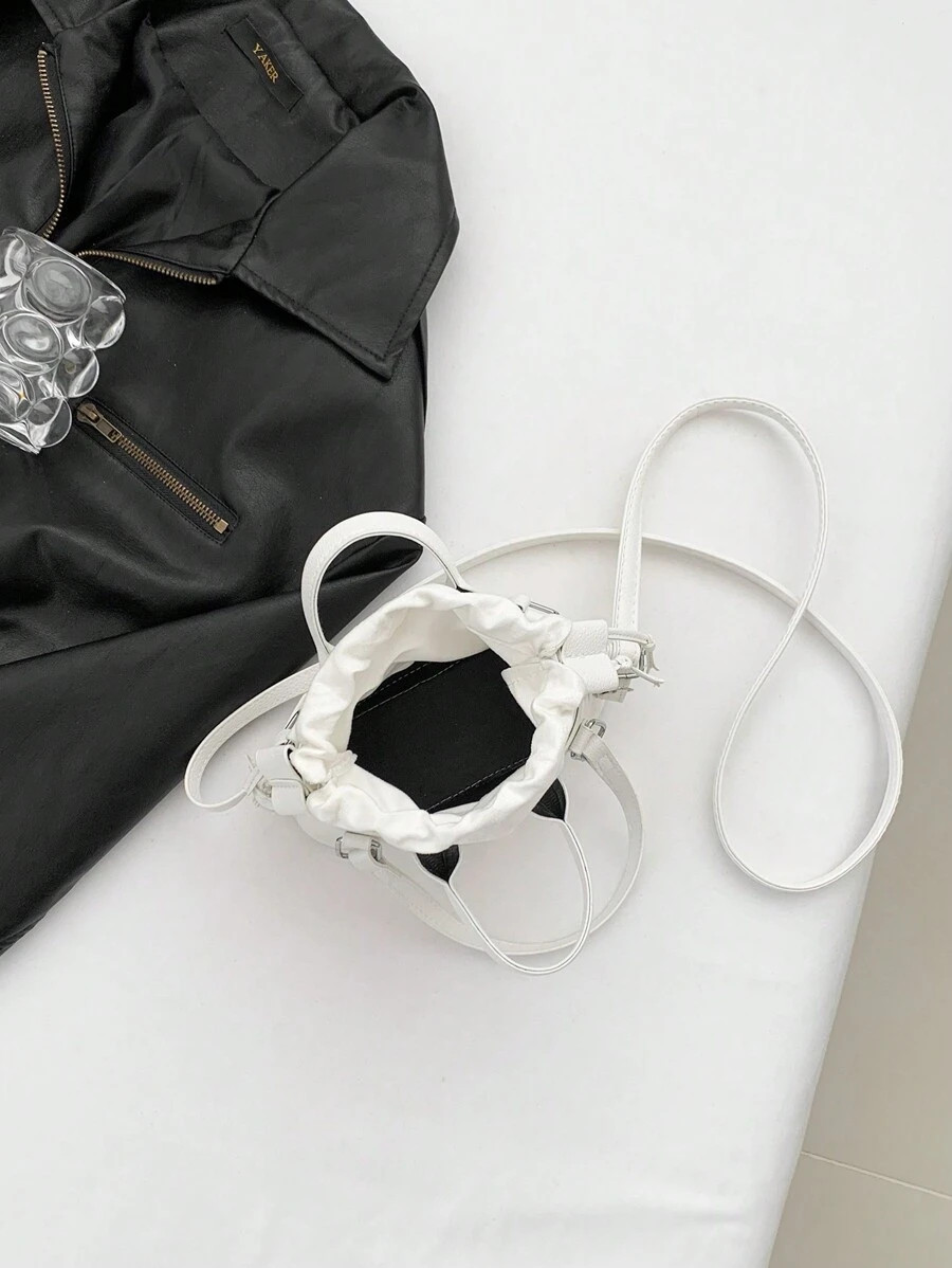 Mini Croc Embossed Bucket Bag Women Drawstring Novelty Crossbody Shoulder