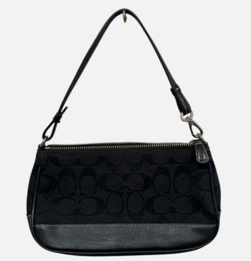 Vintage Coach Signature Demi 6094 Black Canvas Leather Shoulder Bag Y2K Wristlet