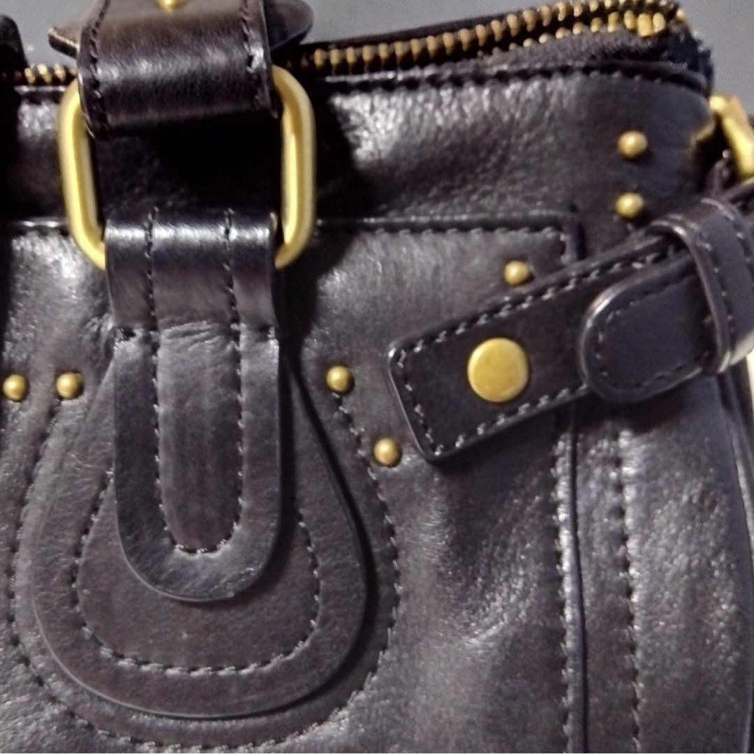 Studded Handbag Shoulder Bag Purse Leather in Black Gold Hardware USED Good Cond