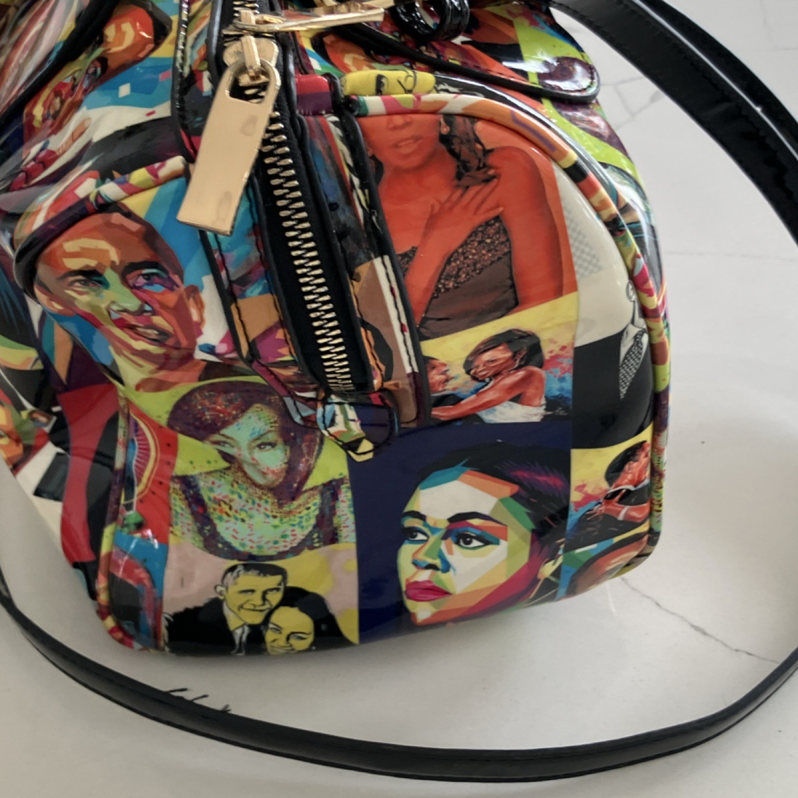 Multicolor Graphic Print Satchel with Gold Hardware & Top Handle for Women
